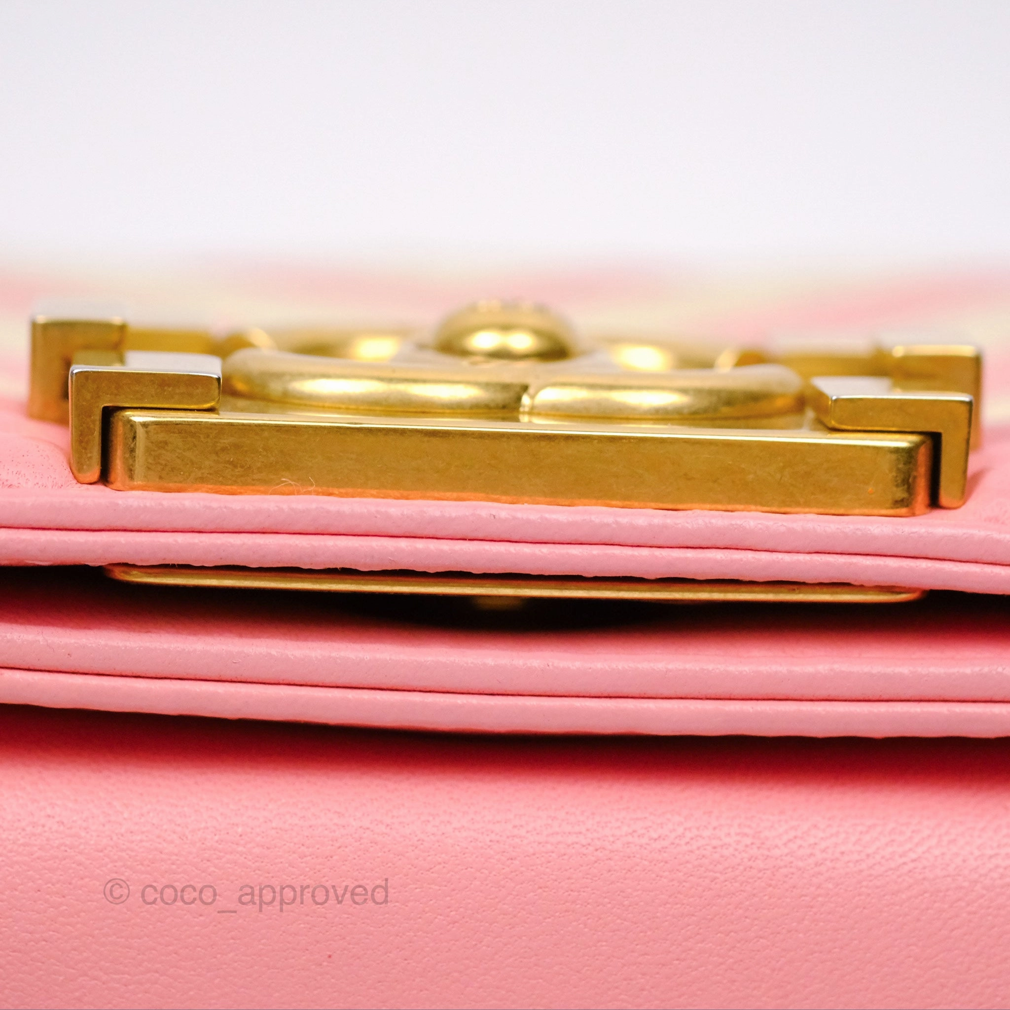 Chanel Small Boy Chevron Fabric Braided Pink Aged Gold Hardware