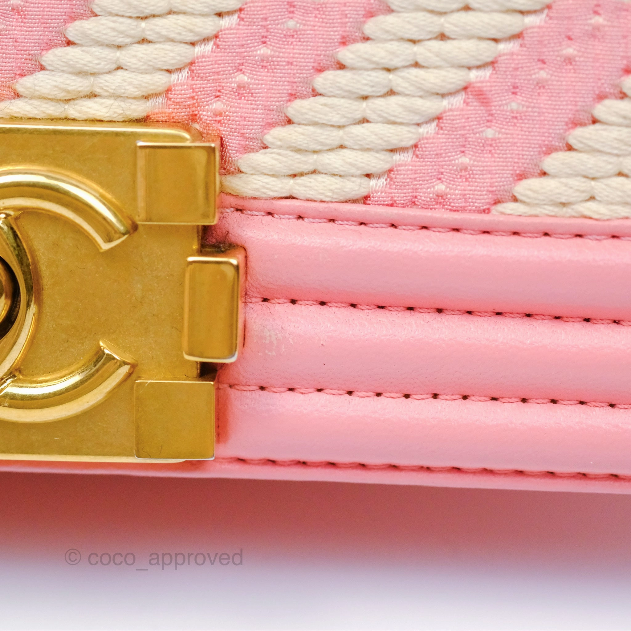 Chanel Small Boy Chevron Fabric Braided Pink Aged Gold Hardware