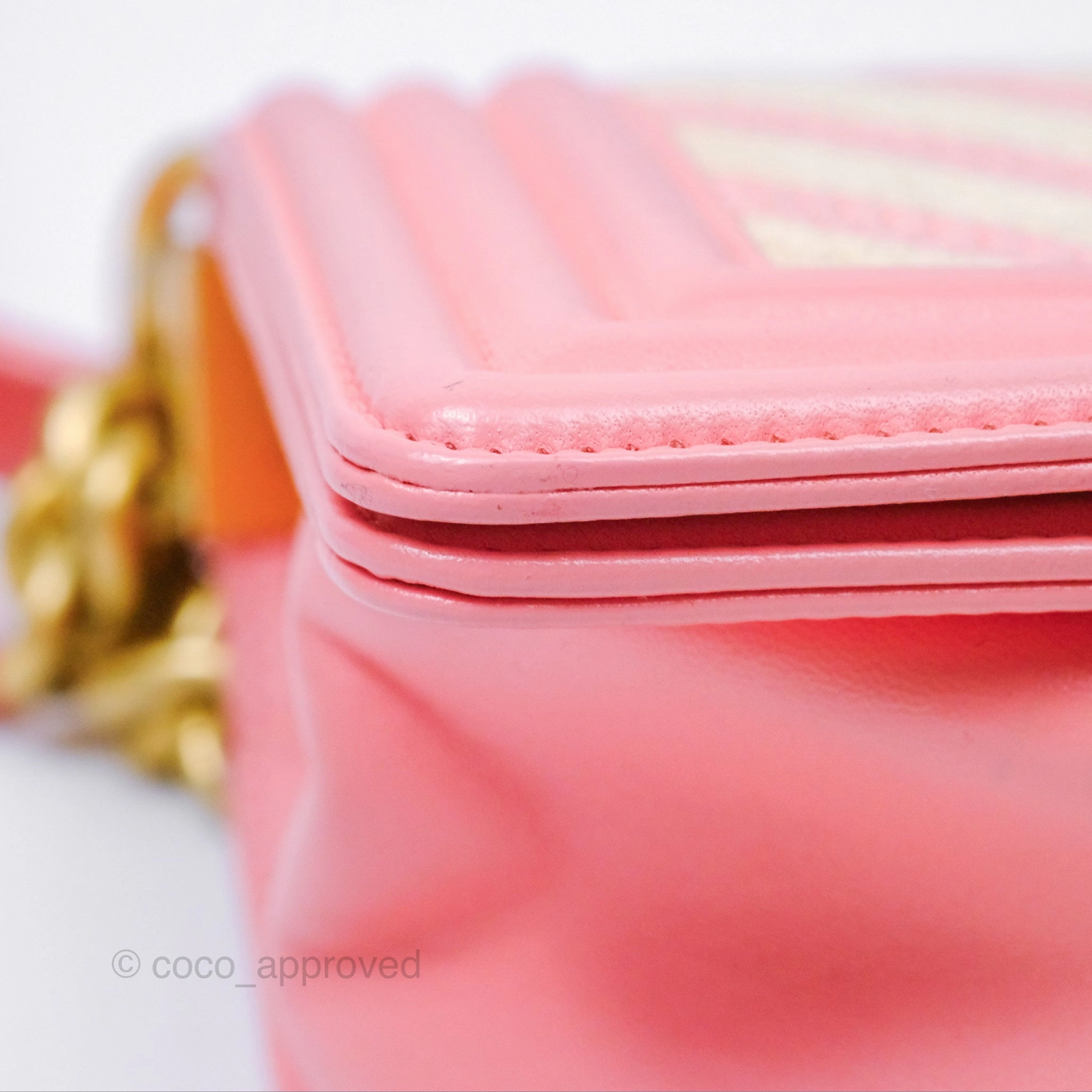 Chanel Small Boy Chevron Fabric Braided Pink Aged Gold Hardware