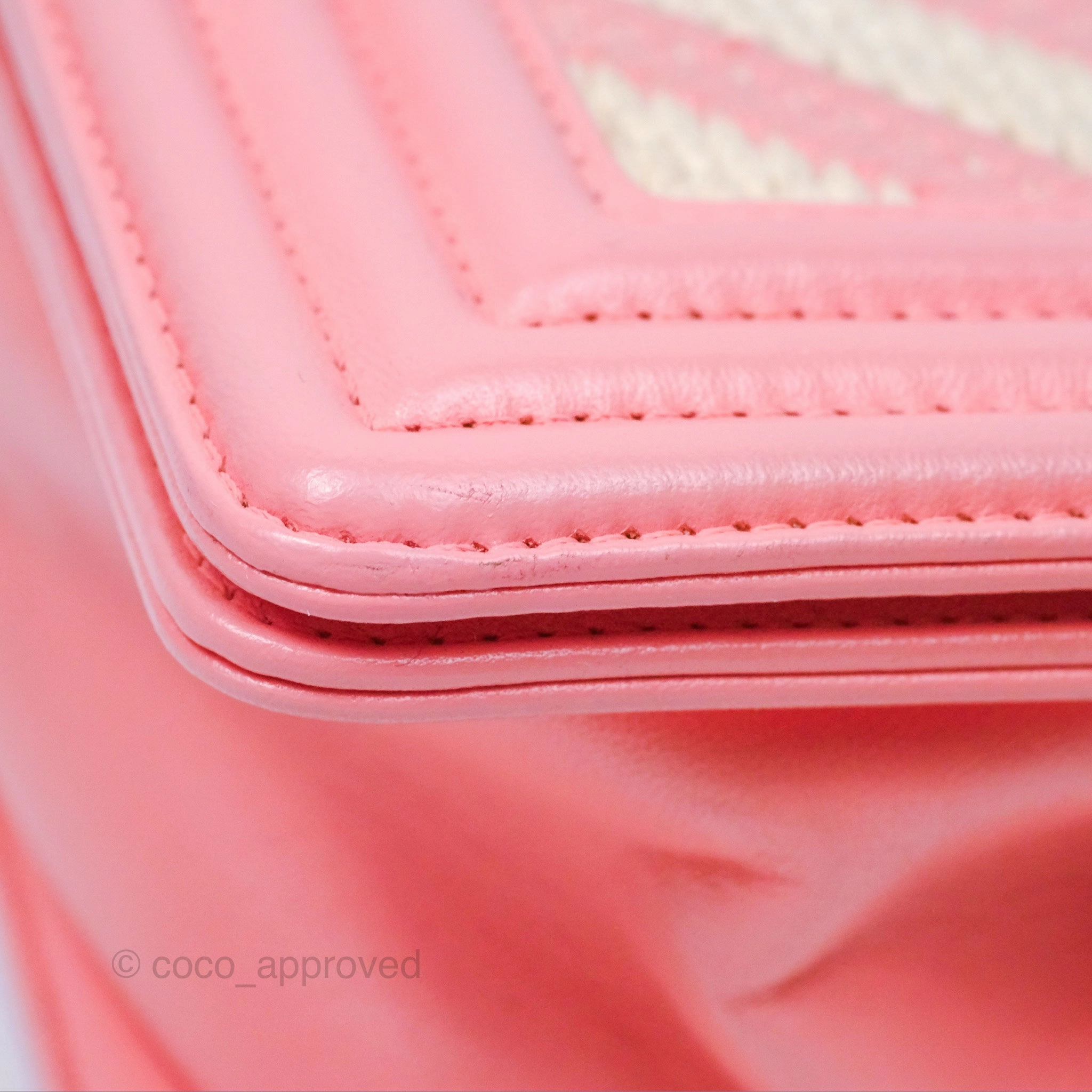Chanel Small Boy Chevron Fabric Braided Pink Aged Gold Hardware