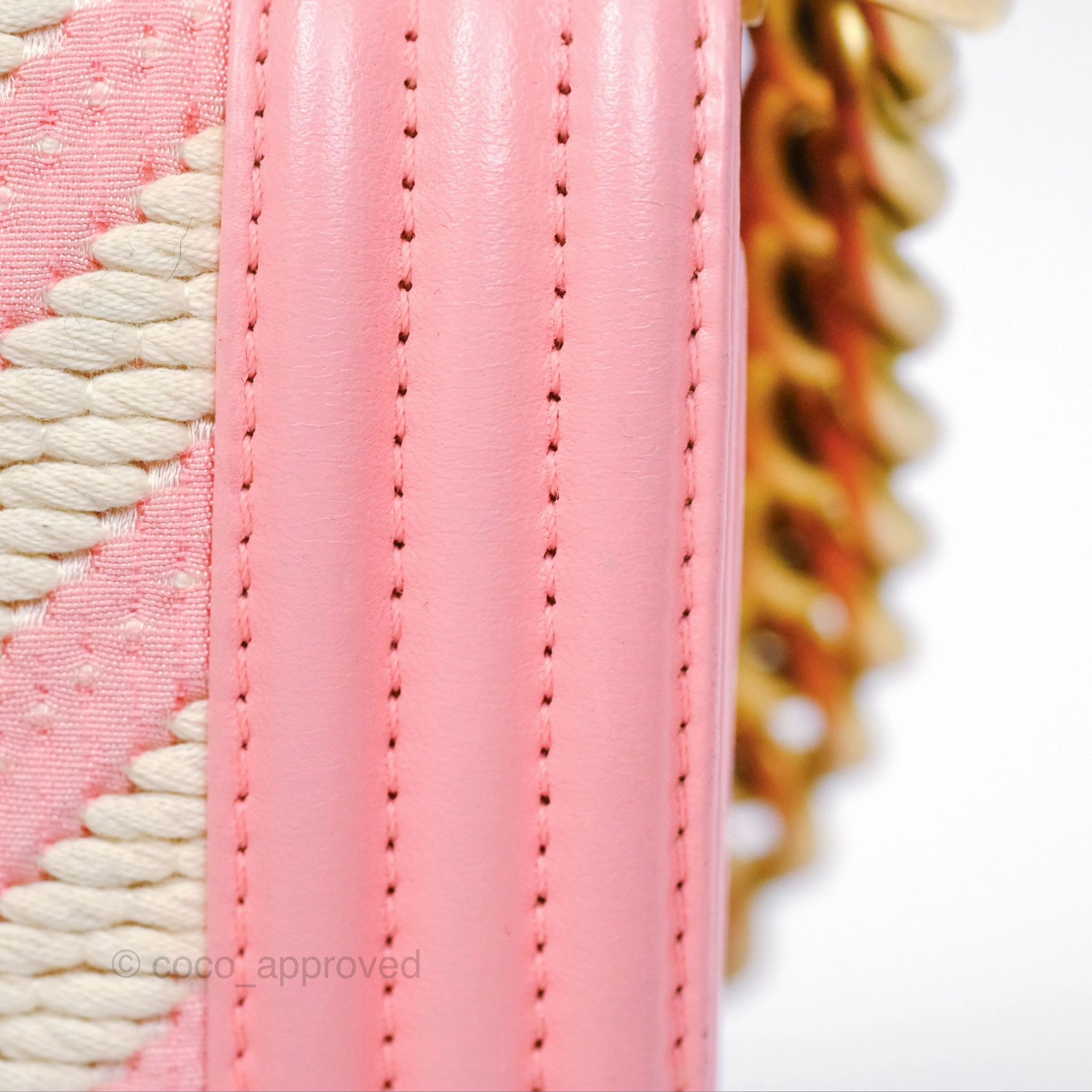 Chanel Small Boy Chevron Fabric Braided Pink Aged Gold Hardware