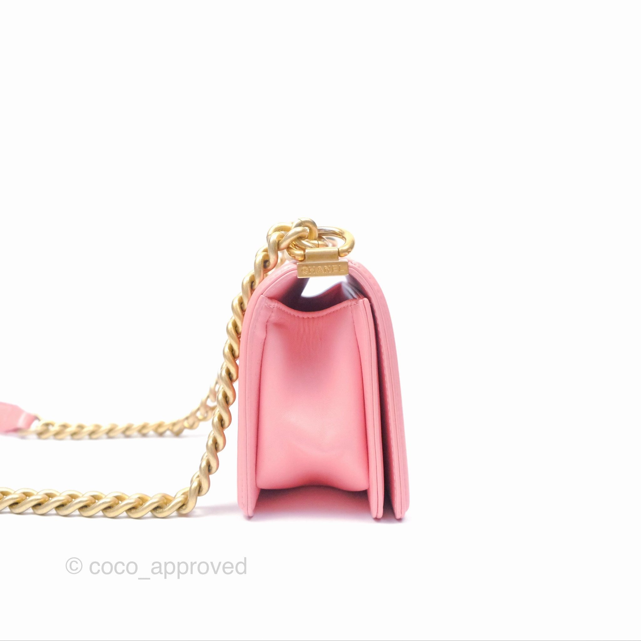 Chanel Small Boy Chevron Fabric Braided Pink Aged Gold Hardware