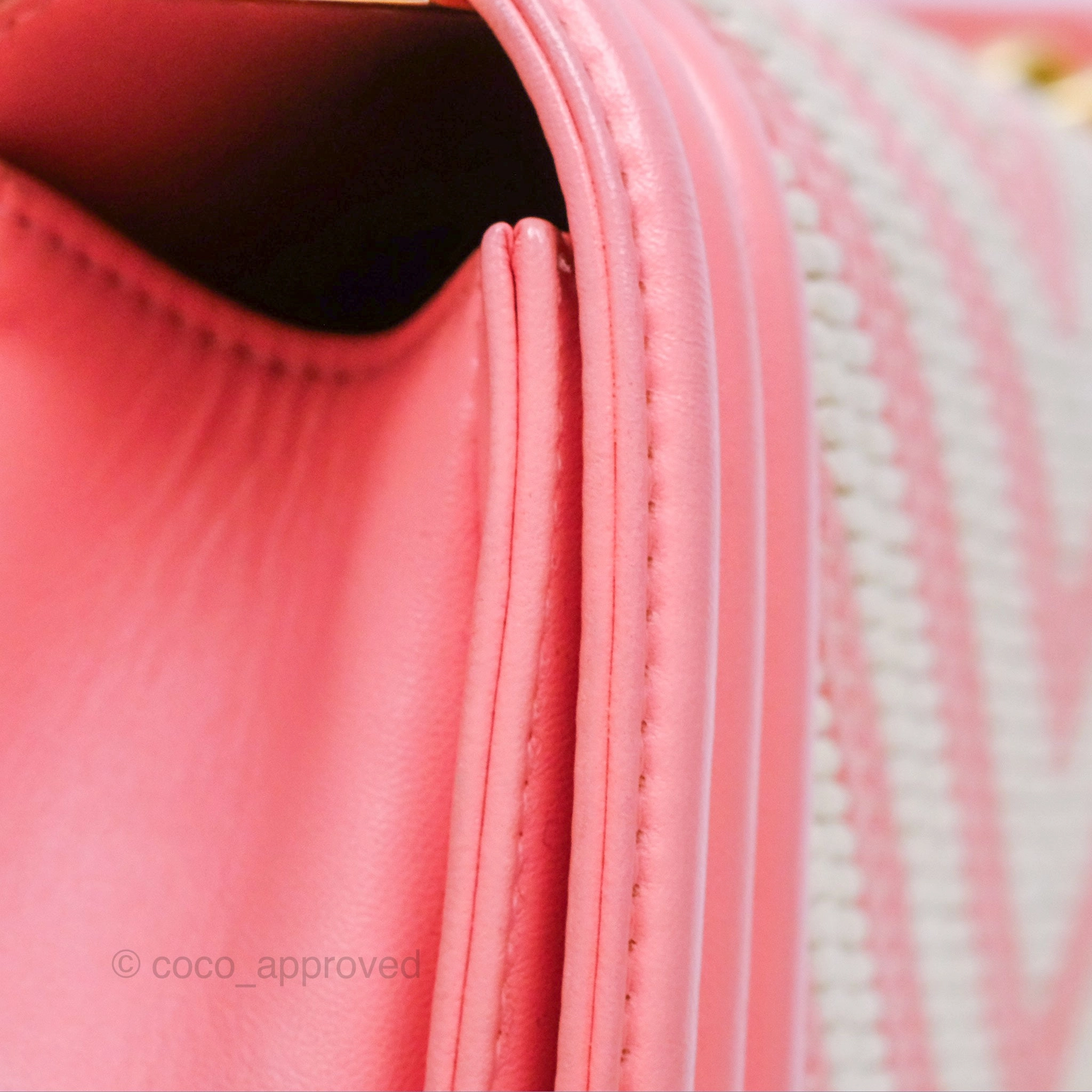 Chanel Small Boy Chevron Fabric Braided Pink Aged Gold Hardware