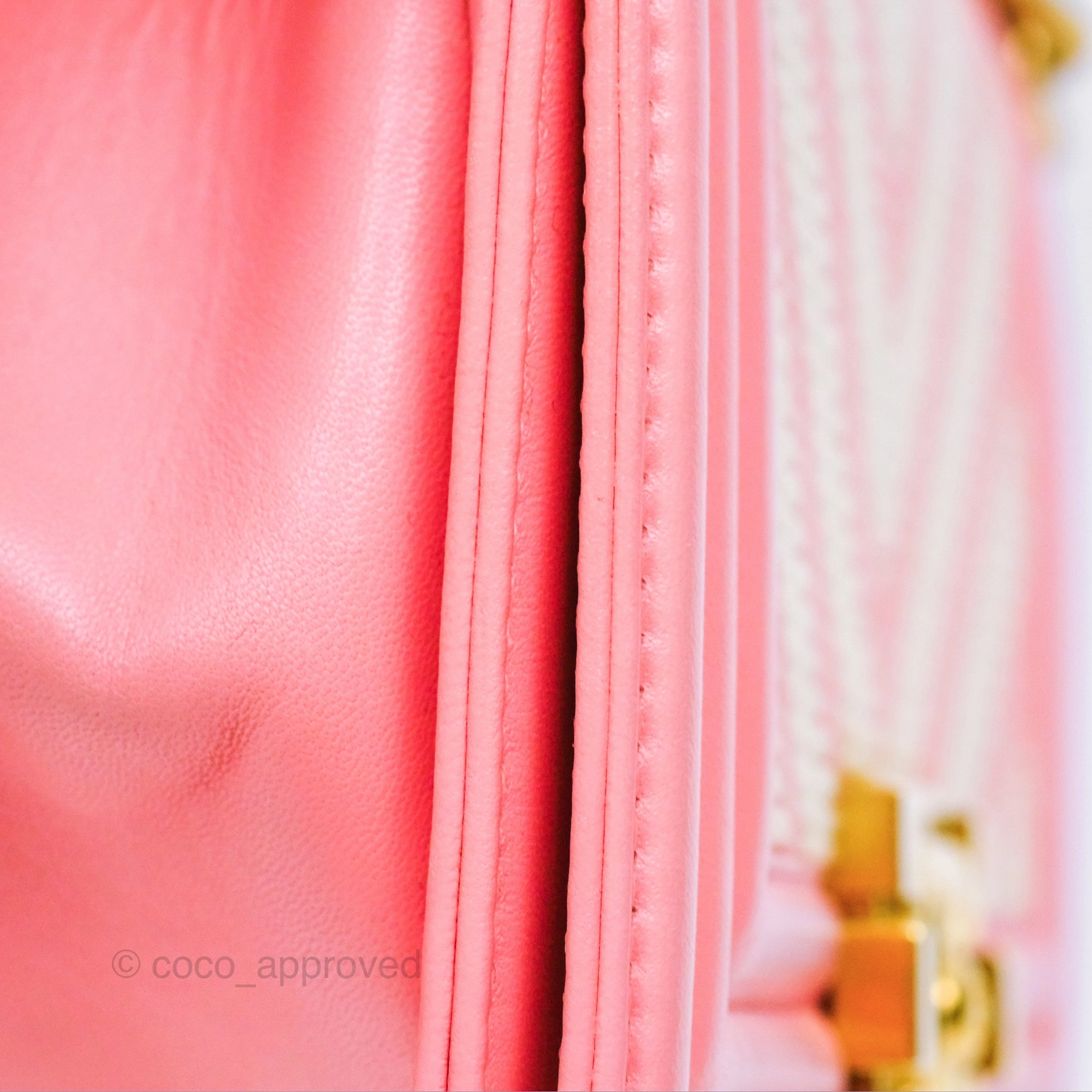 Chanel Small Boy Chevron Fabric Braided Pink Aged Gold Hardware