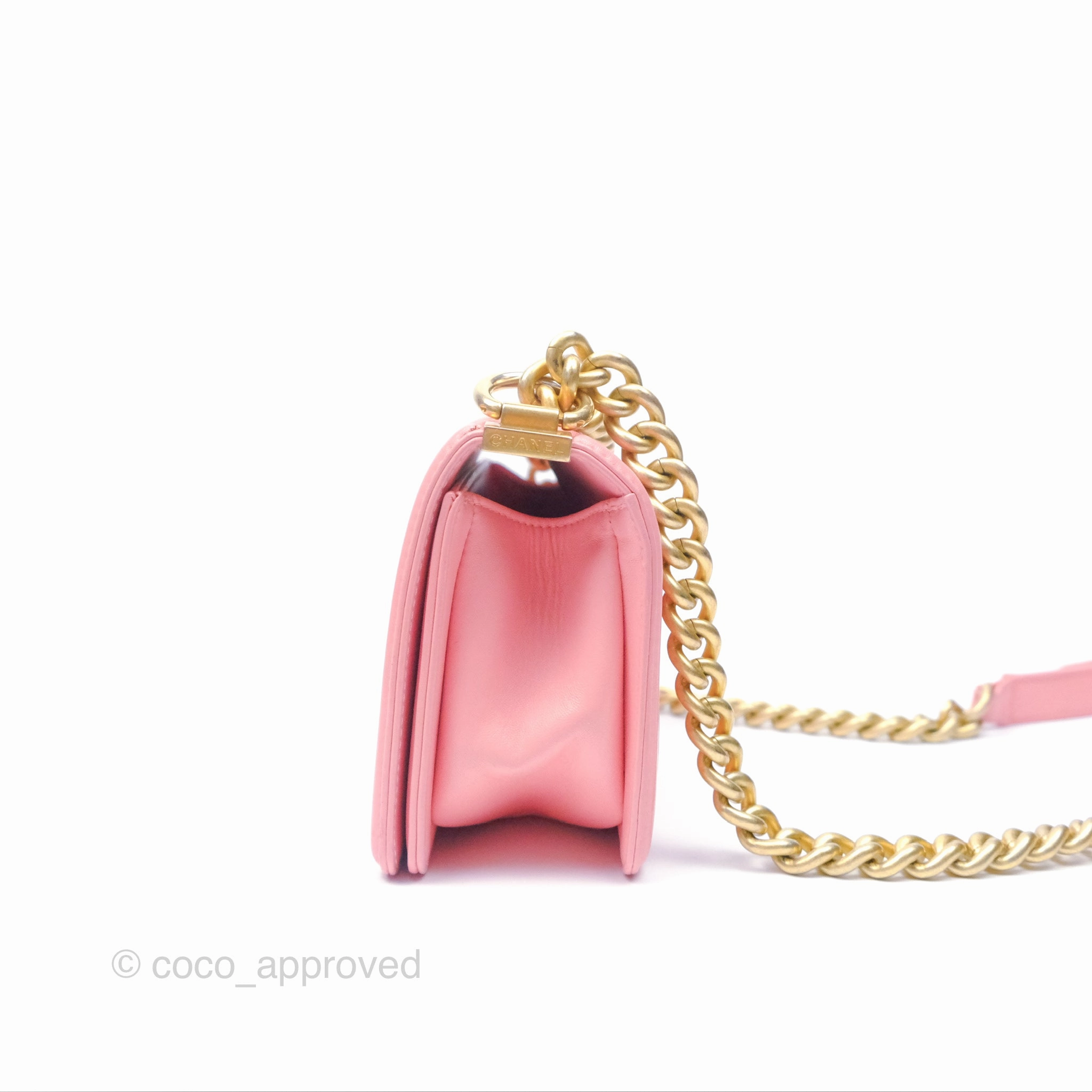 Chanel Small Boy Chevron Fabric Braided Pink Aged Gold Hardware