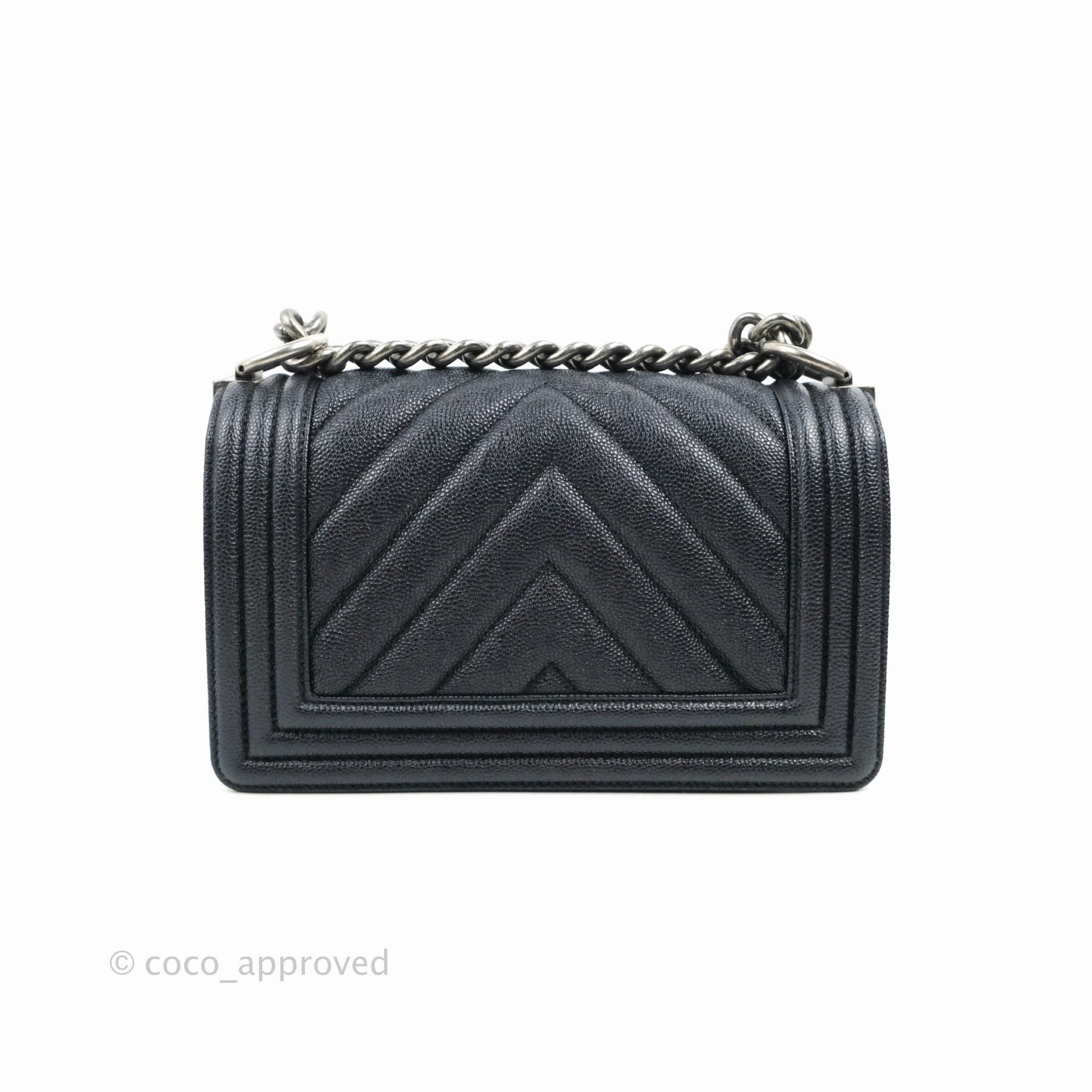 Chanel Small Boy Chevron Very Dark Navy (Looks Black) Caviar Ruthenium Hardware