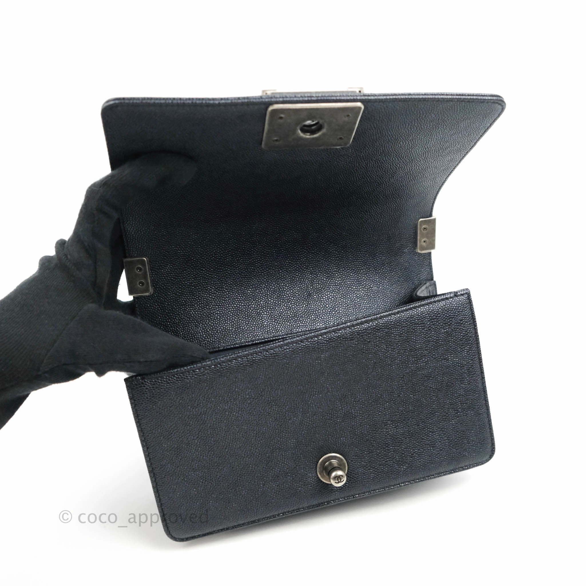 Chanel Small Boy Chevron Very Dark Navy (Looks Black) Caviar Ruthenium Hardware