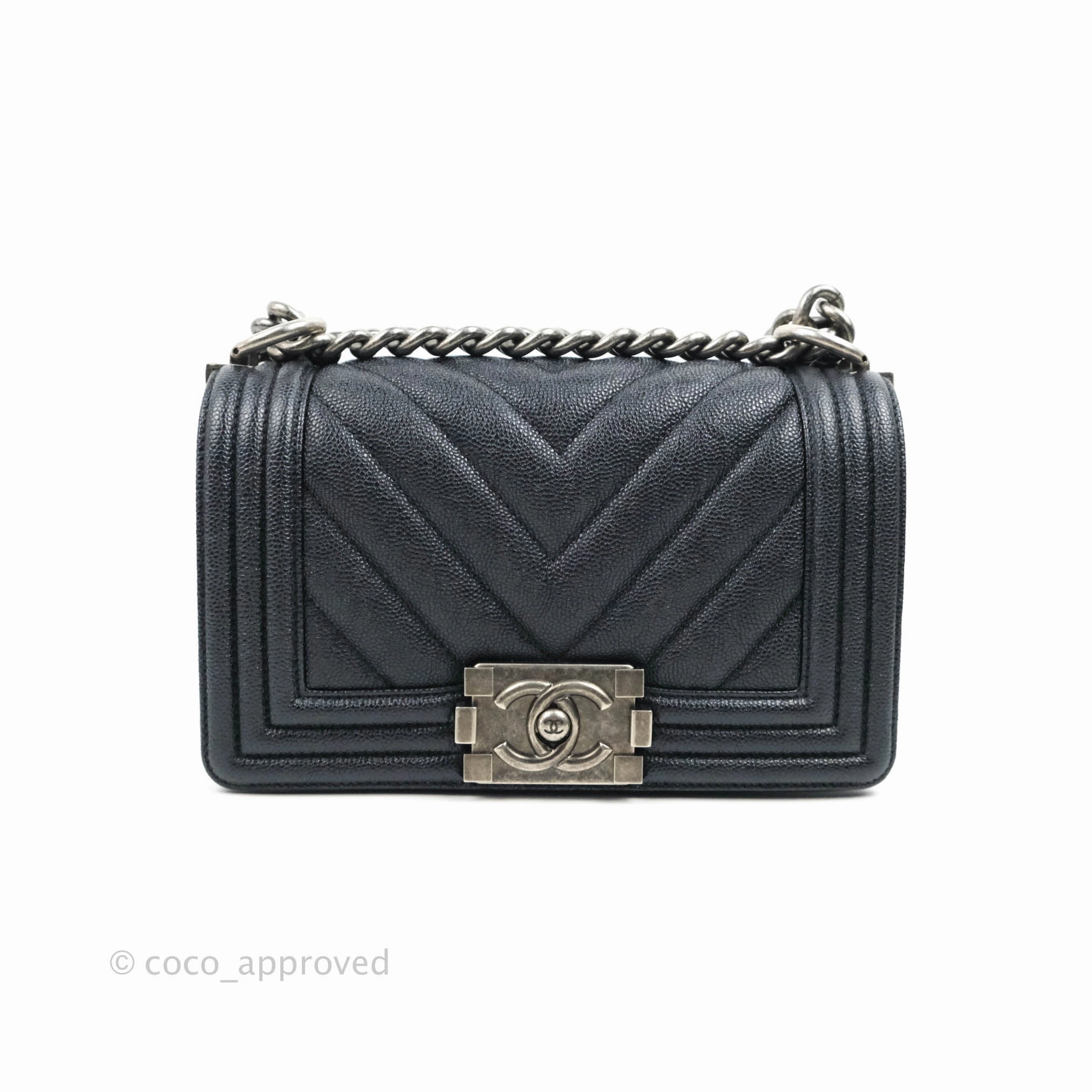 Chanel Small Boy Chevron Very Dark Navy (Looks Black) Caviar Ruthenium Hardware