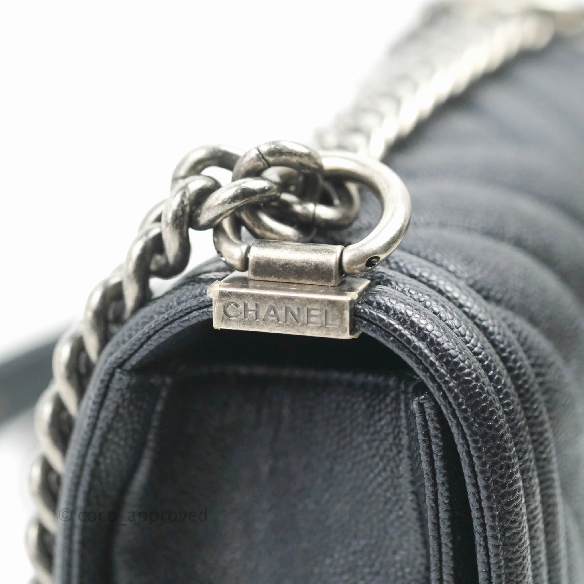 Chanel Small Boy Chevron Very Dark Navy (Looks Black) Caviar Ruthenium Hardware