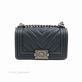 Chanel Small Boy Chevron Very Dark Navy (Looks Black) Caviar Ruthenium Hardware