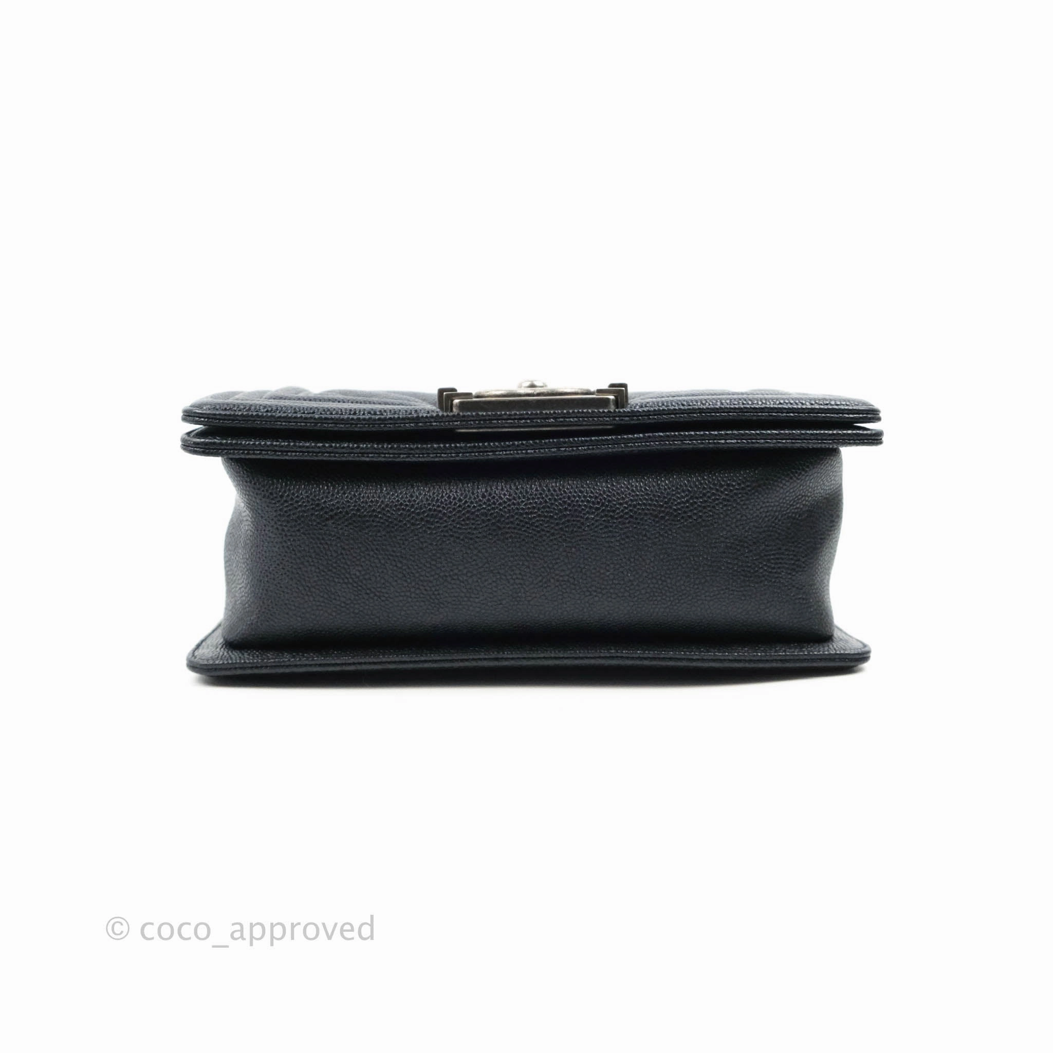 Chanel Small Boy Chevron Very Dark Navy (Looks Black) Caviar Ruthenium Hardware