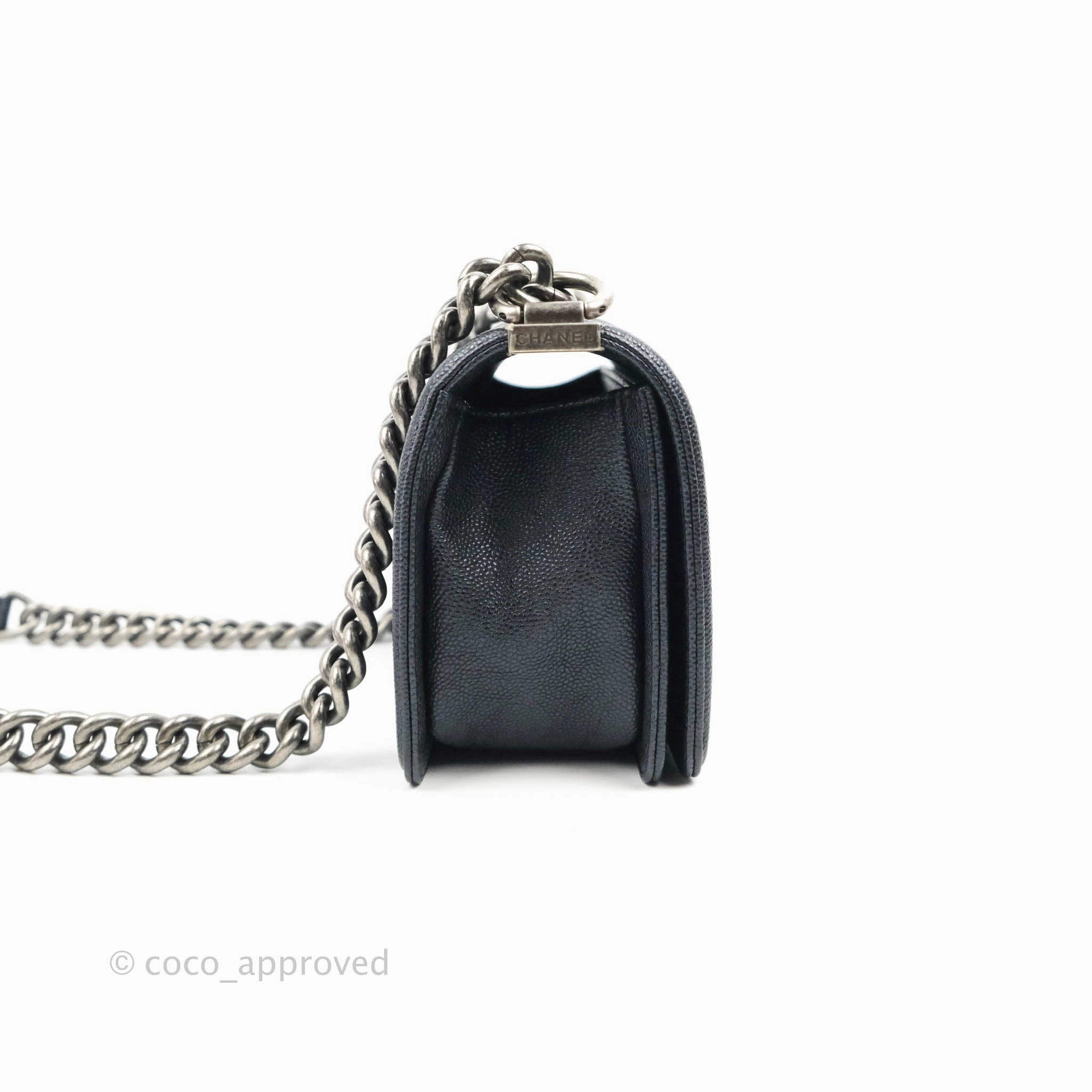 Chanel Small Boy Chevron Very Dark Navy (Looks Black) Caviar Ruthenium Hardware