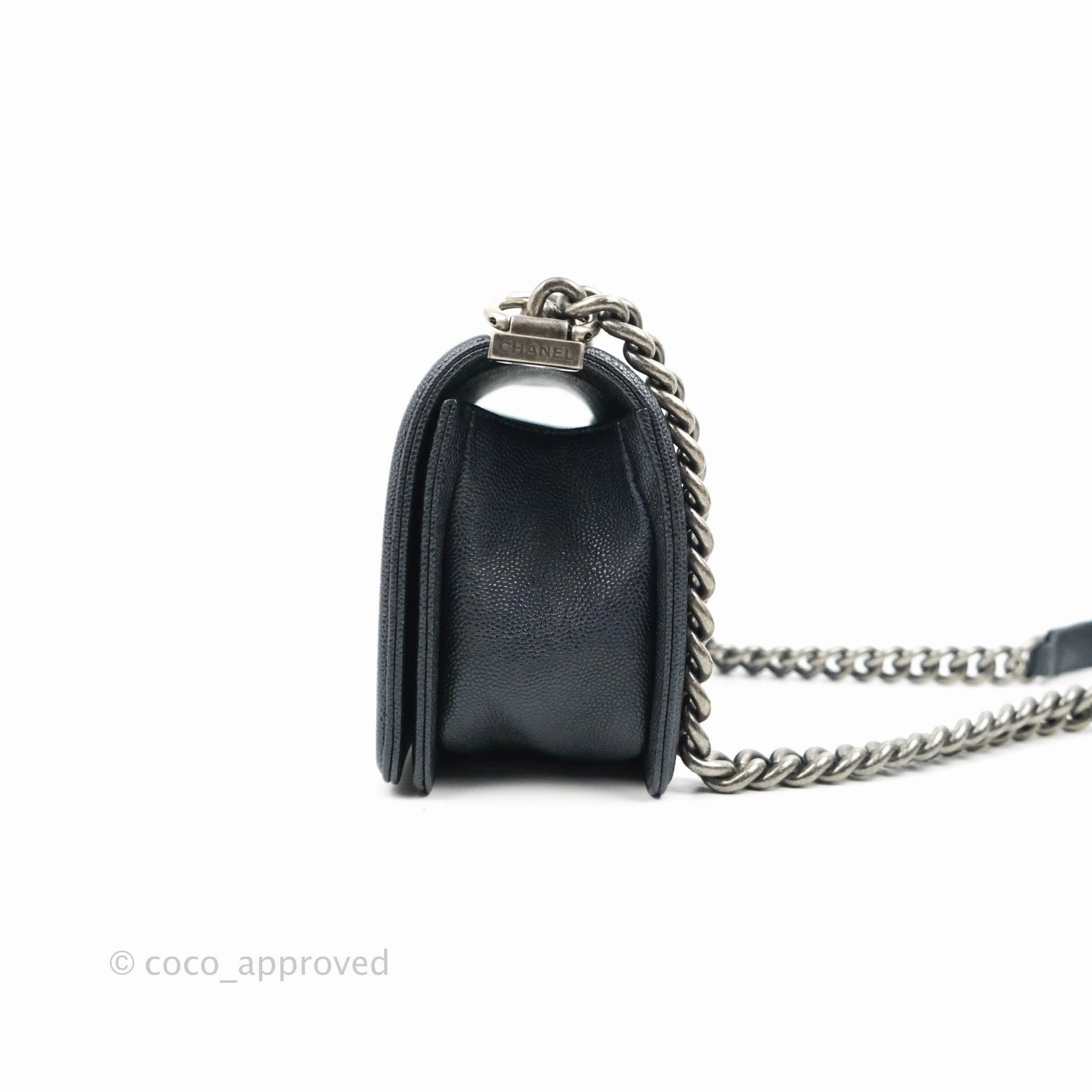 Chanel Small Boy Chevron Very Dark Navy (Looks Black) Caviar Ruthenium Hardware