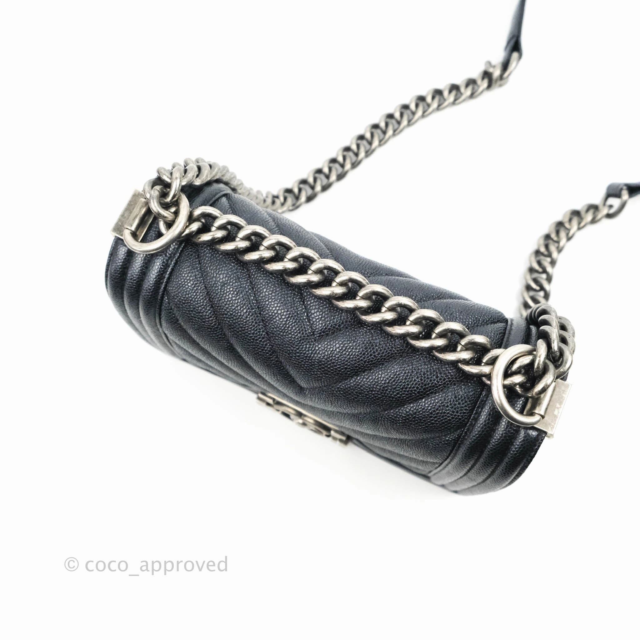Chanel Small Boy Chevron Very Dark Navy (Looks Black) Caviar Ruthenium Hardware