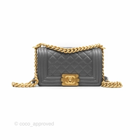Chanel Small Boy Dark Grey Caviar Aged Gold Hardware