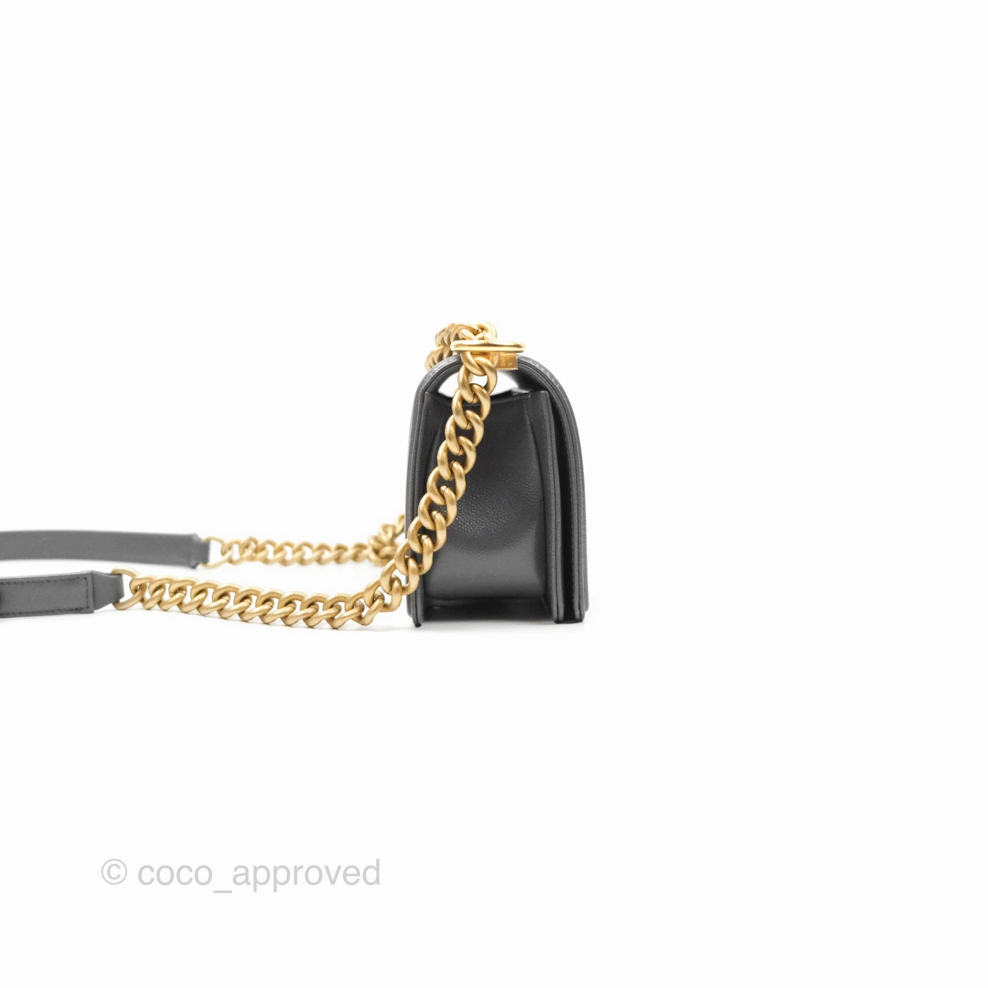 Chanel Small Boy Dark Grey Caviar Aged Gold Hardware