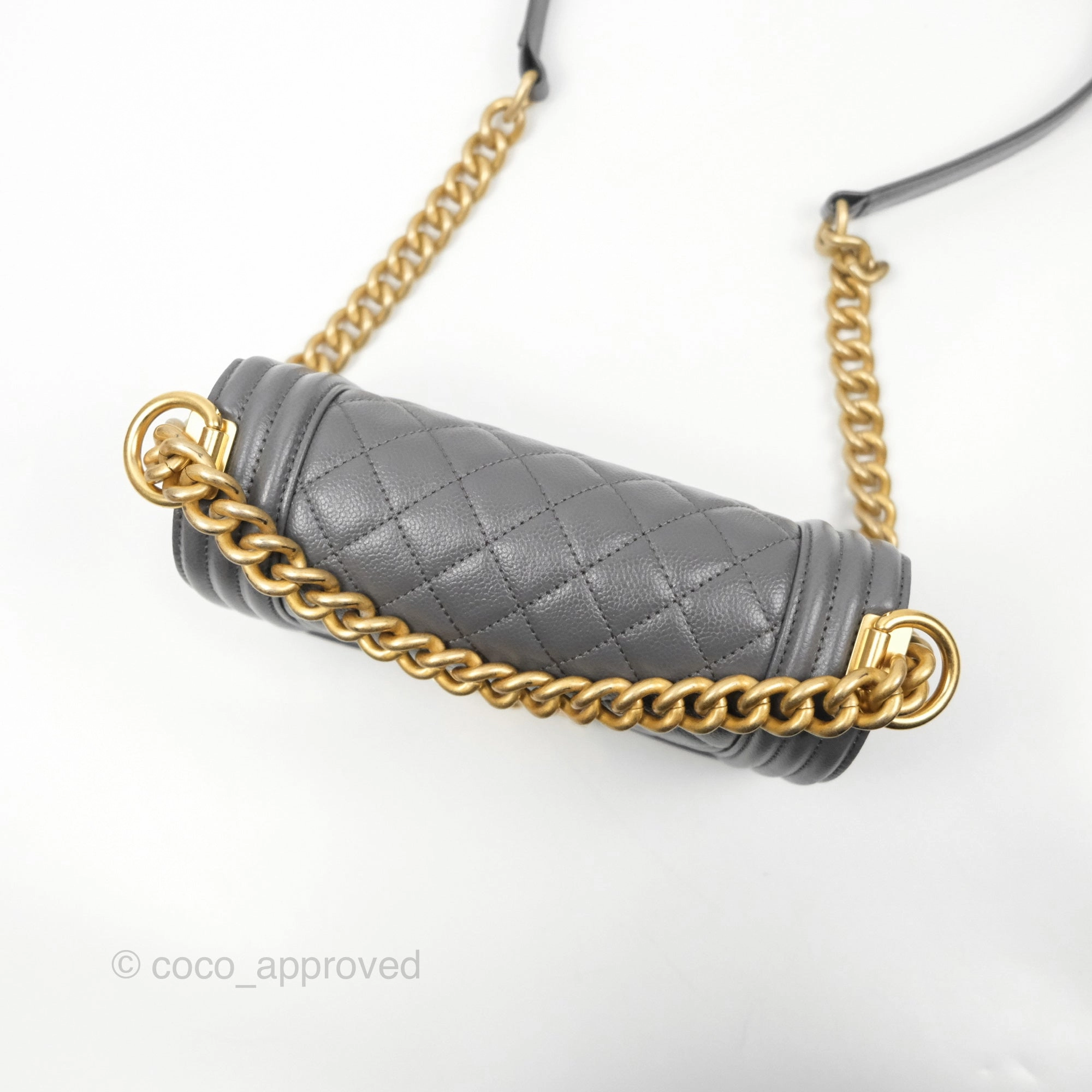 Chanel Small Boy Dark Grey Caviar Aged Gold Hardware