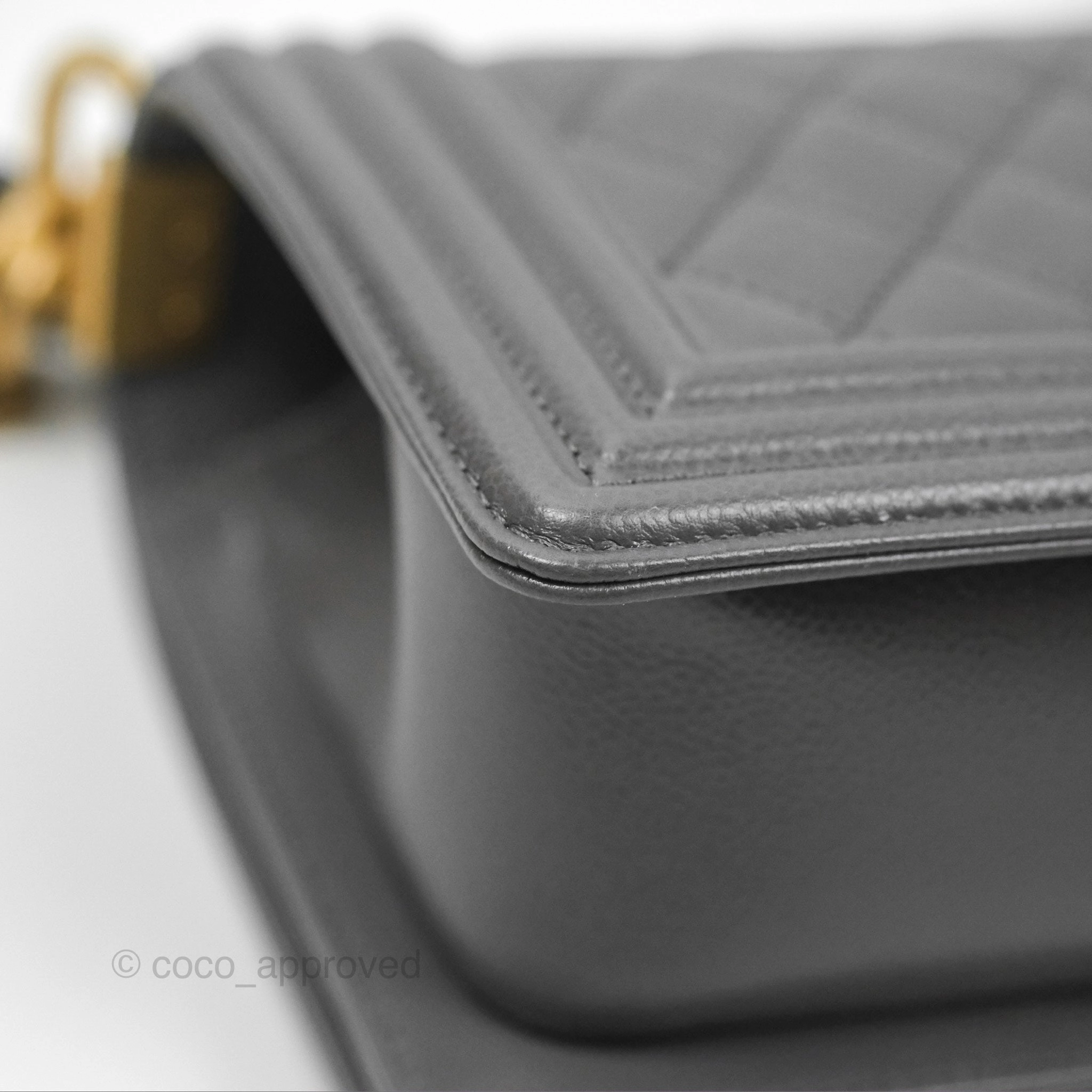 Chanel Small Boy Dark Grey Caviar Aged Gold Hardware