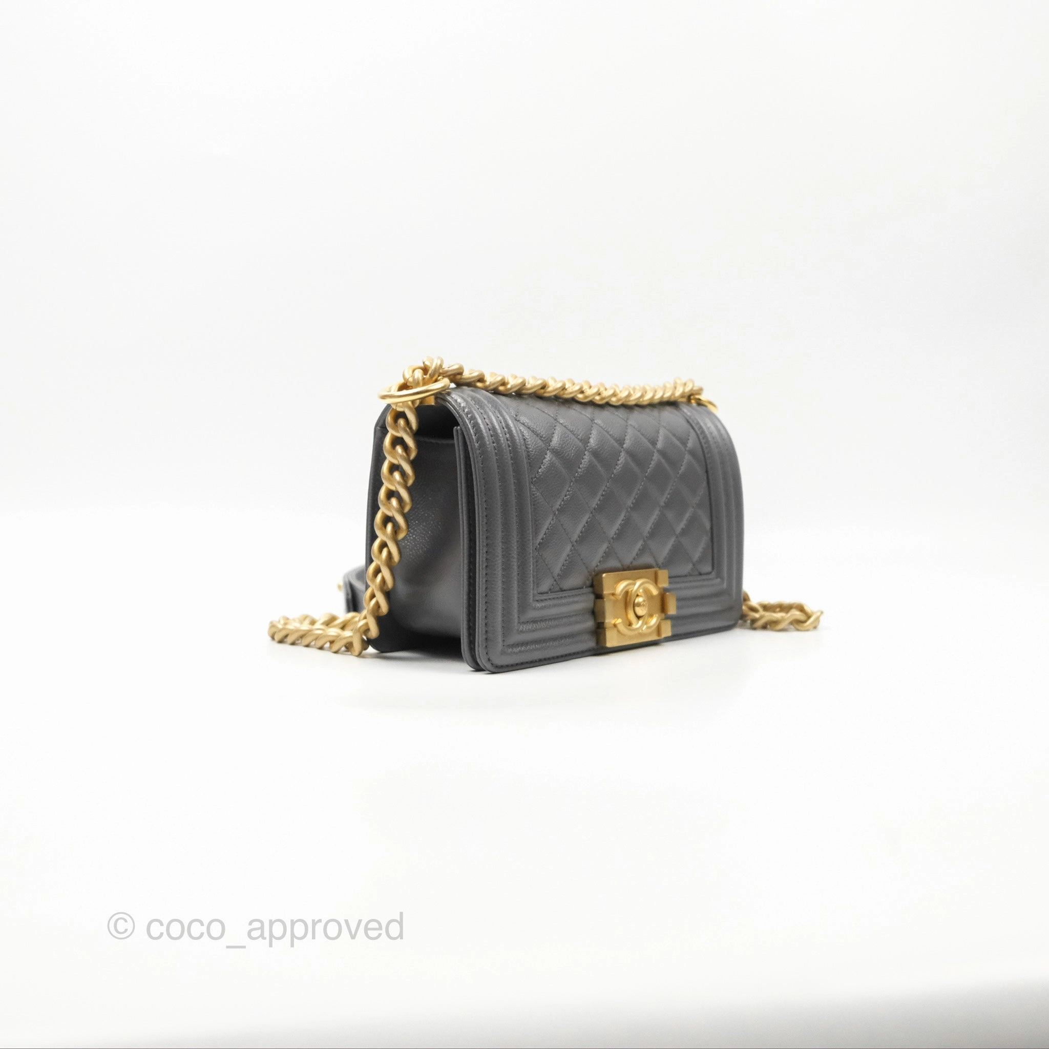Chanel Small Boy Dark Grey Caviar Aged Gold Hardware