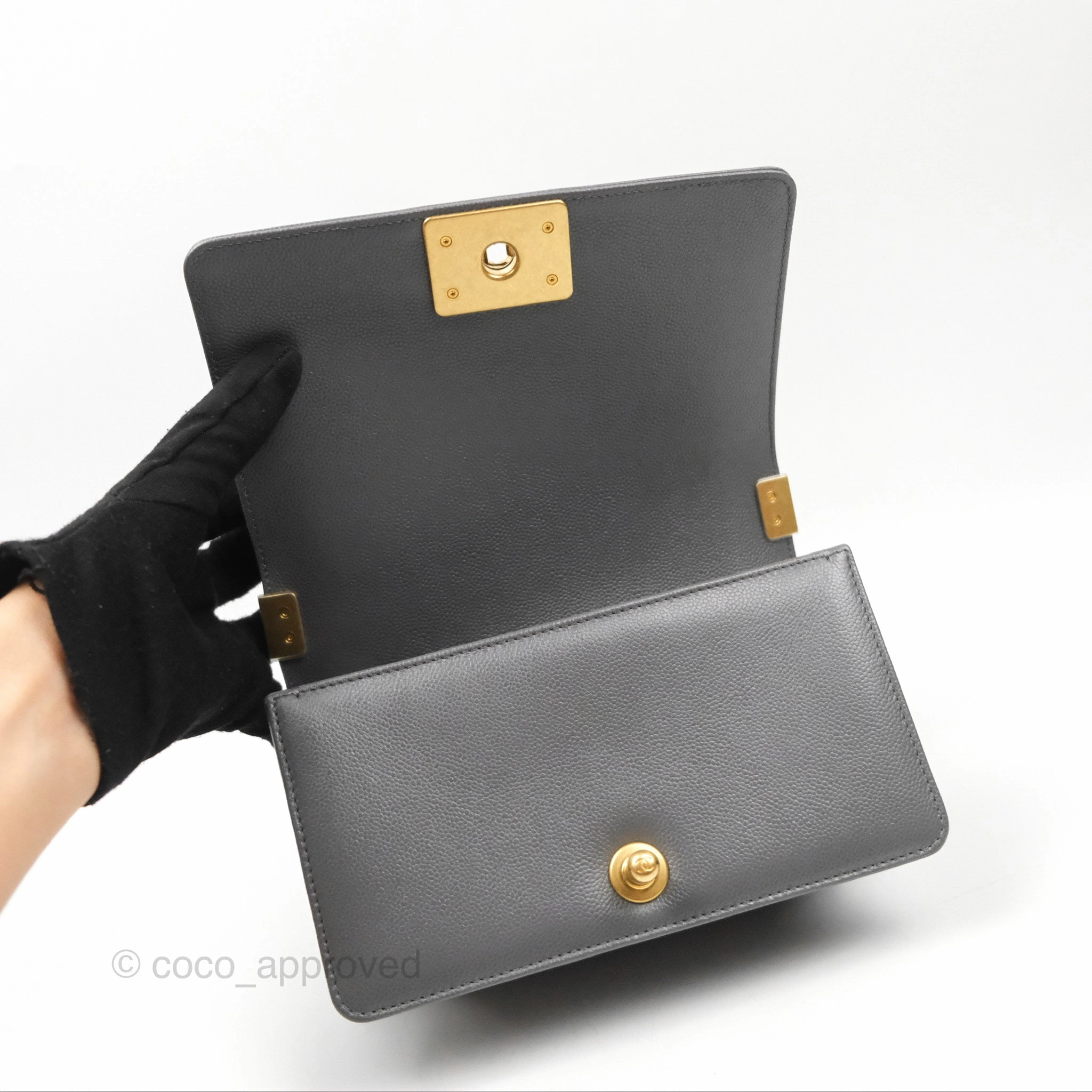 Chanel Small Boy Dark Grey Caviar Aged Gold Hardware