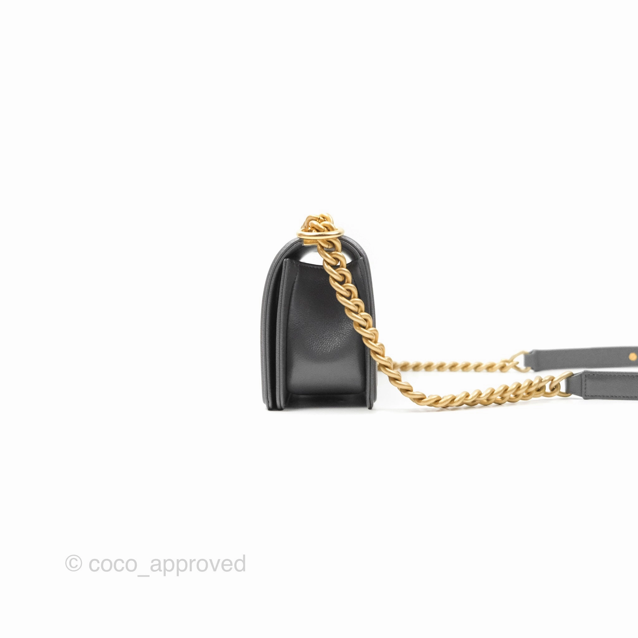 Chanel Small Boy Dark Grey Caviar Aged Gold Hardware