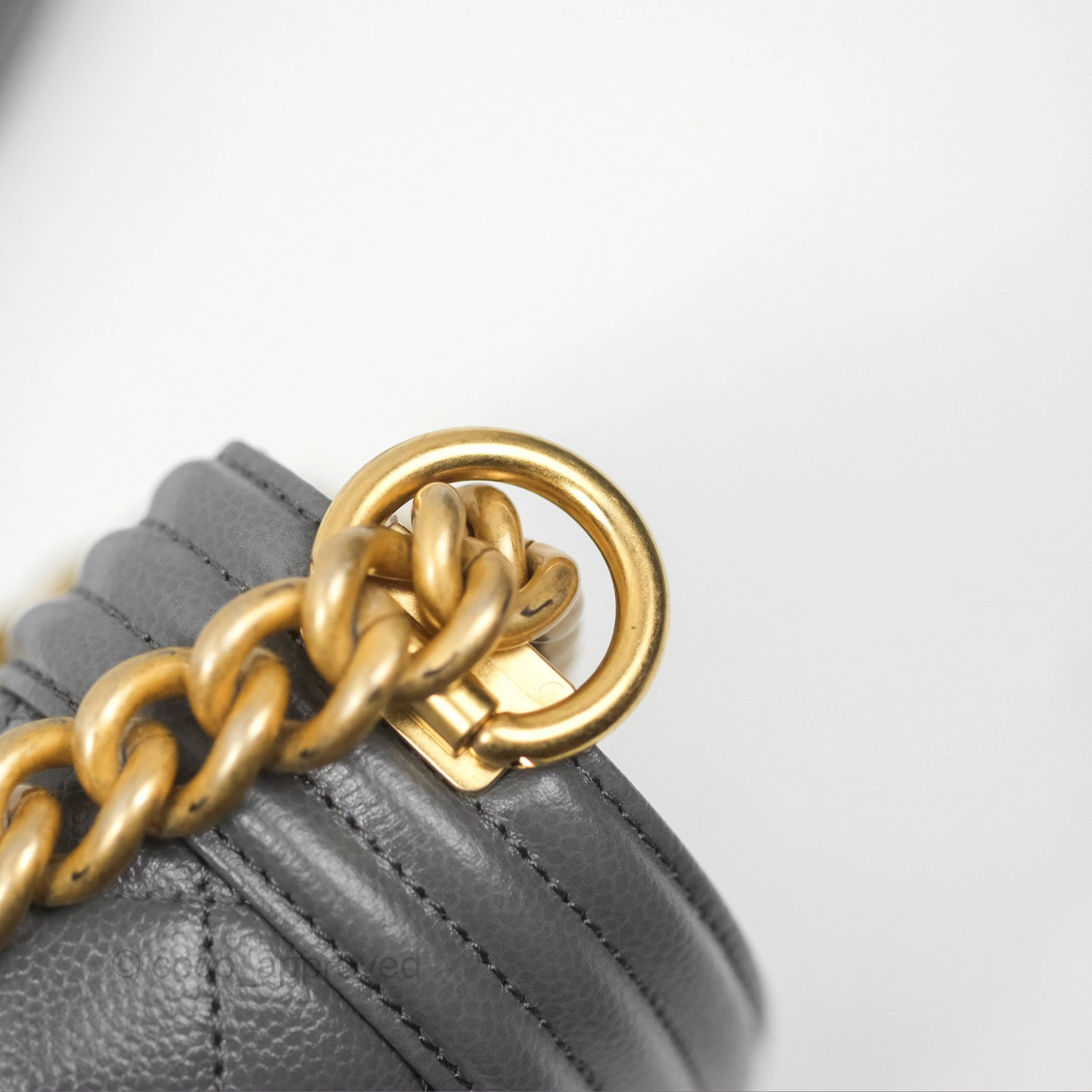 Chanel Small Boy Dark Grey Caviar Aged Gold Hardware
