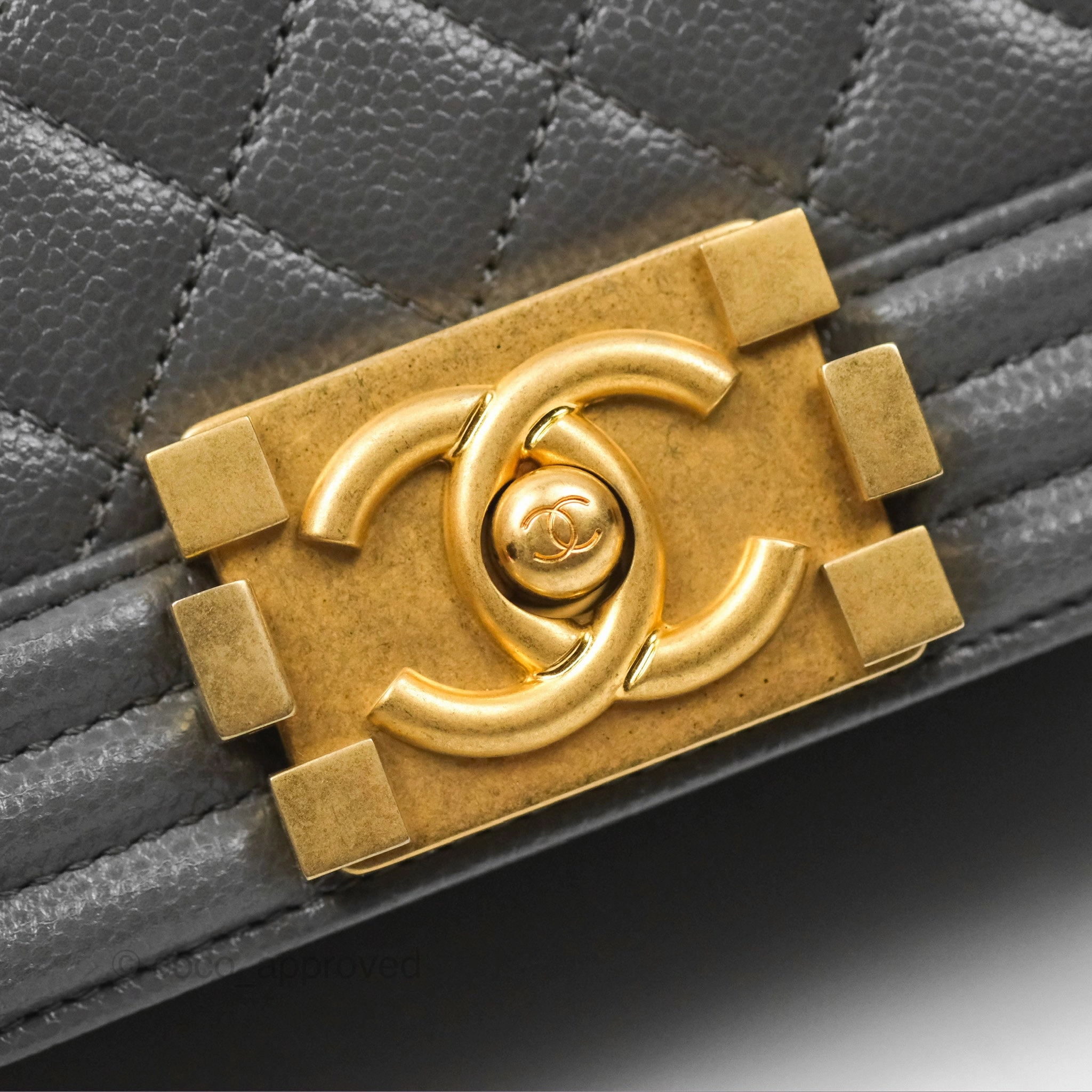 Chanel Small Boy Dark Grey Caviar Aged Gold Hardware