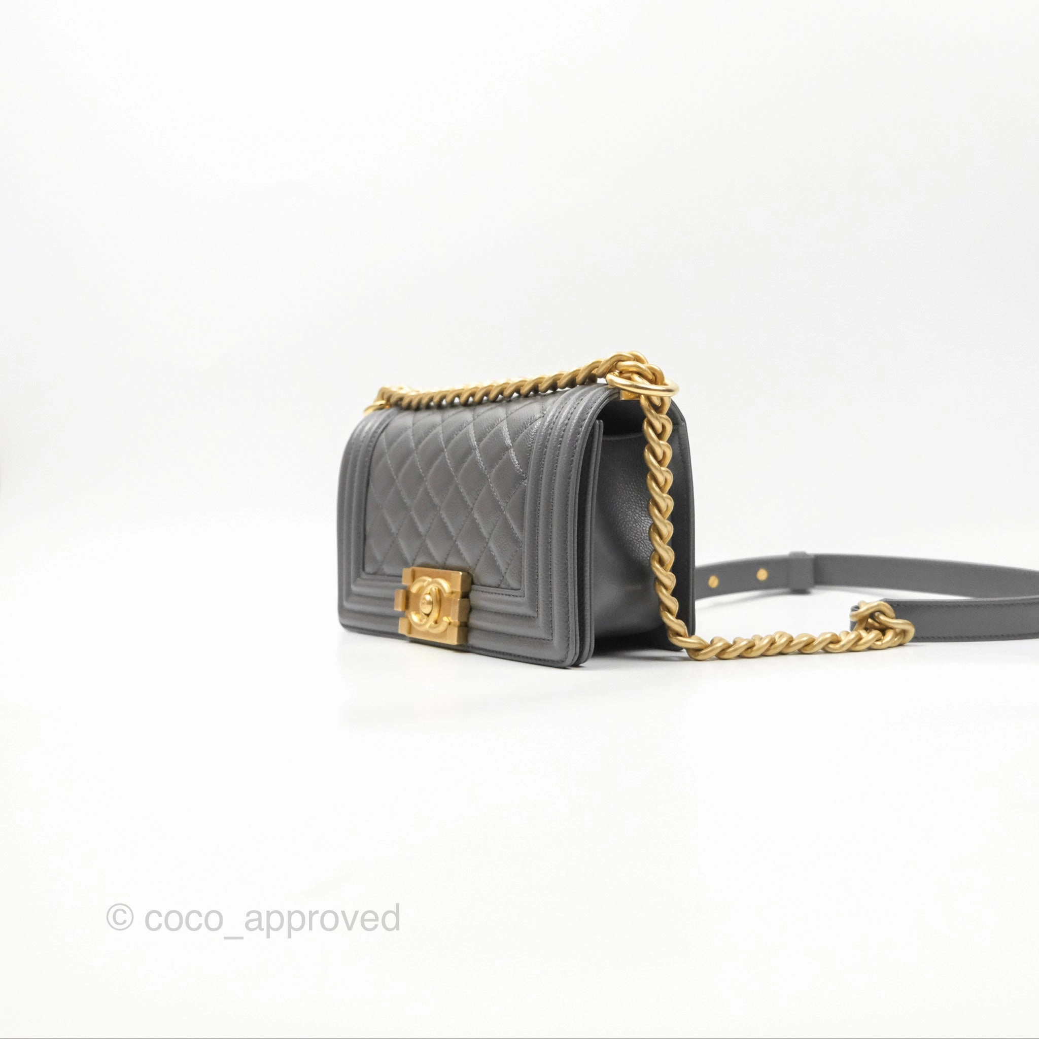 Chanel Small Boy Dark Grey Caviar Aged Gold Hardware