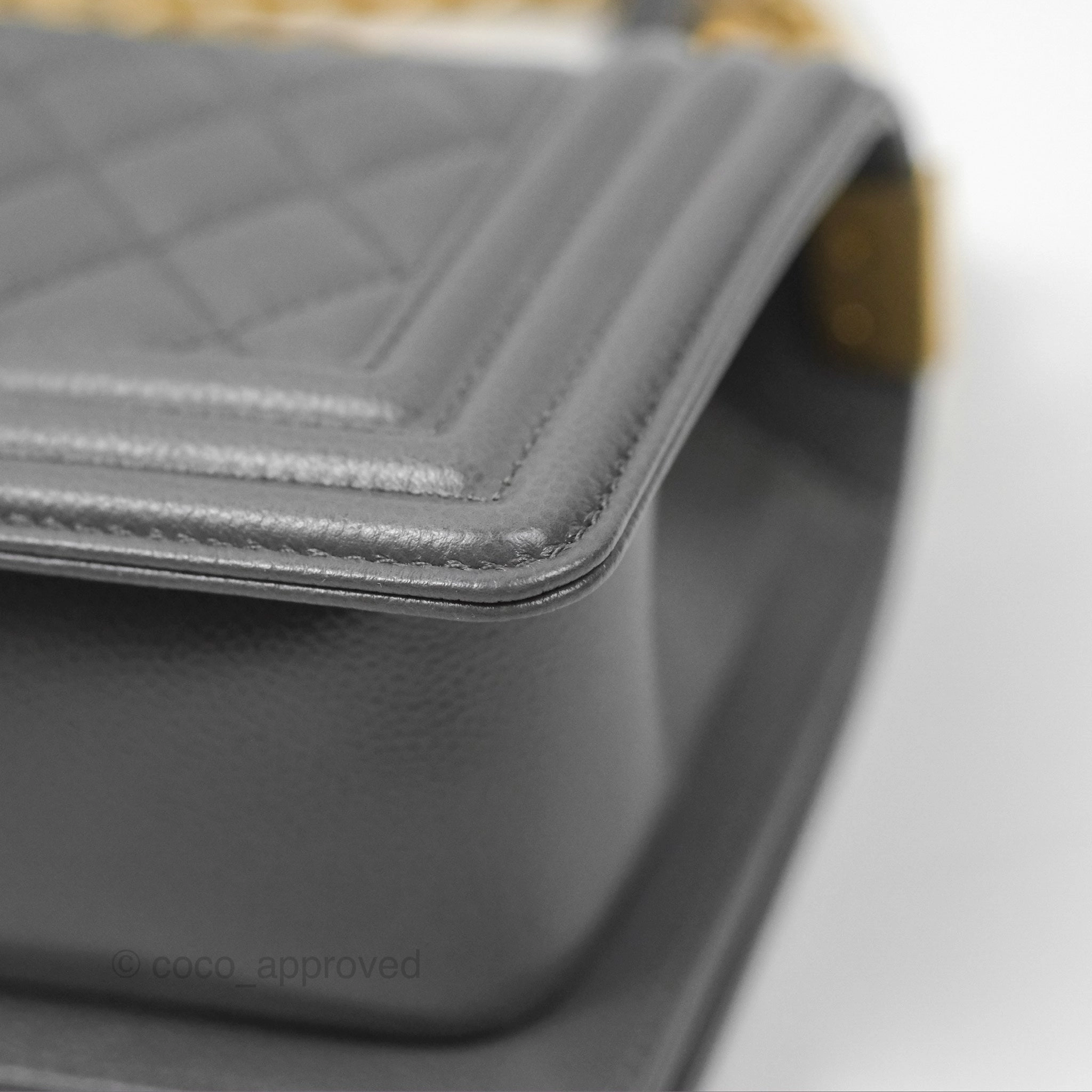Chanel Small Boy Dark Grey Caviar Aged Gold Hardware