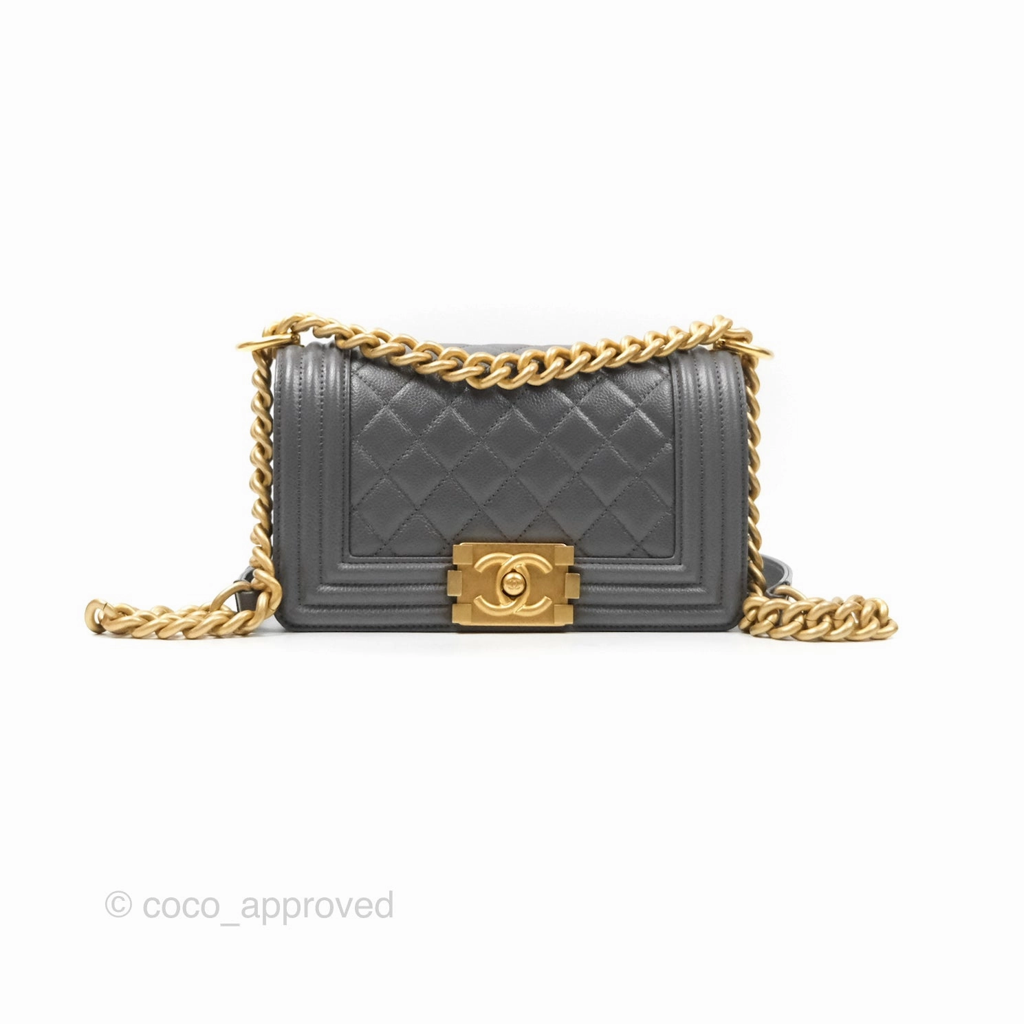 Chanel Small Boy Dark Grey Caviar Aged Gold Hardware
