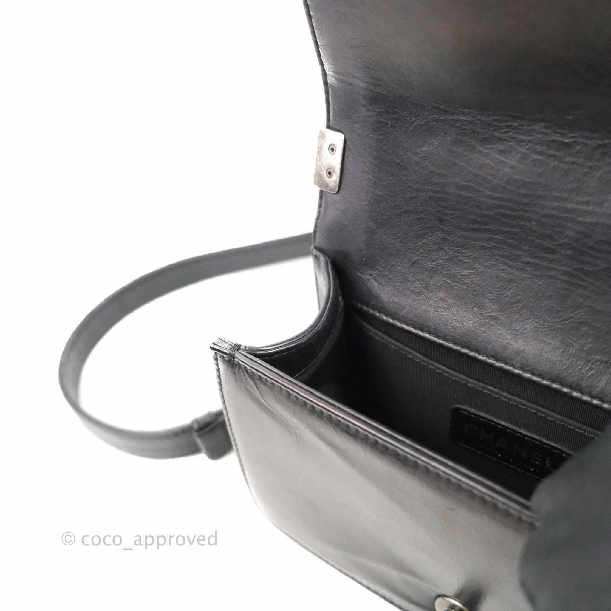 Chanel Small Boy Double Stitch Black Calfskin Ruthenium Hardware