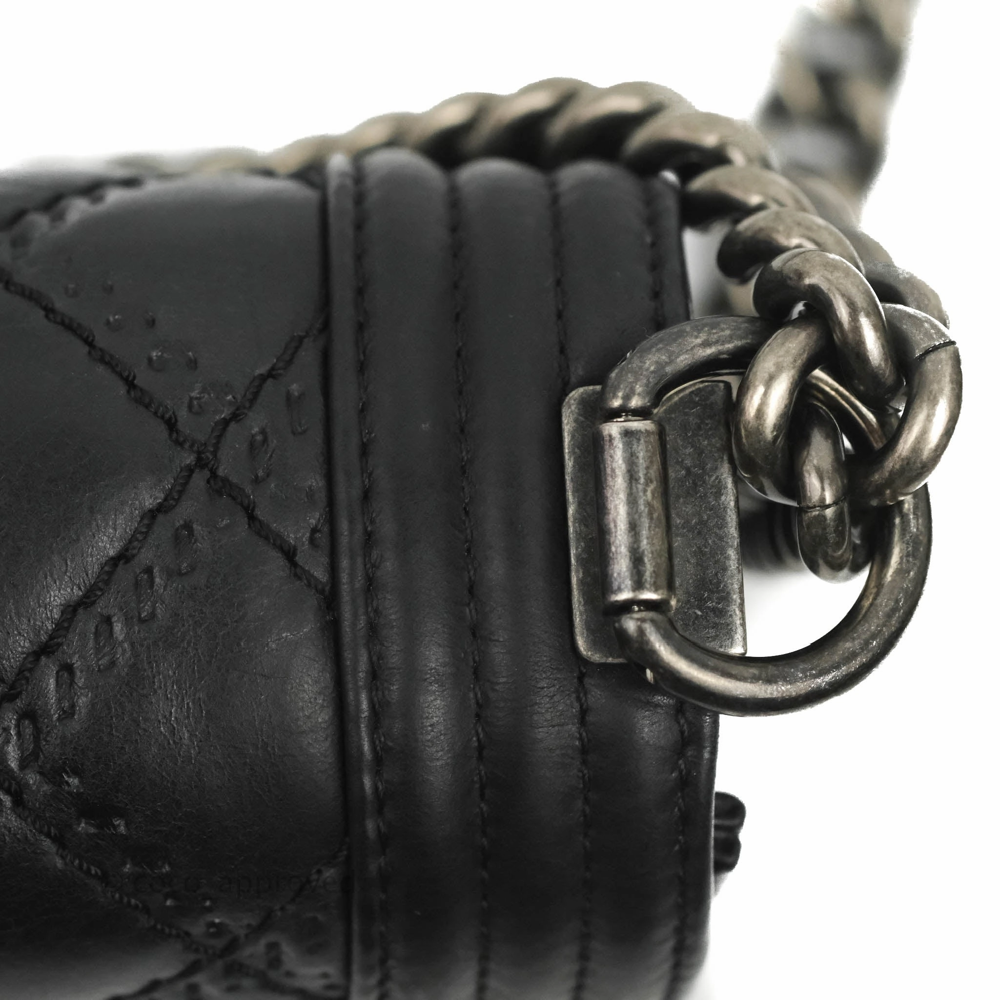 Chanel Small Boy Double Stitch Black Calfskin Ruthenium Hardware