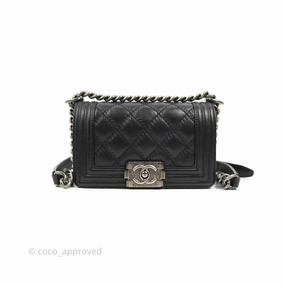Chanel Small Boy Double Stitch Black Calfskin Ruthenium Hardware