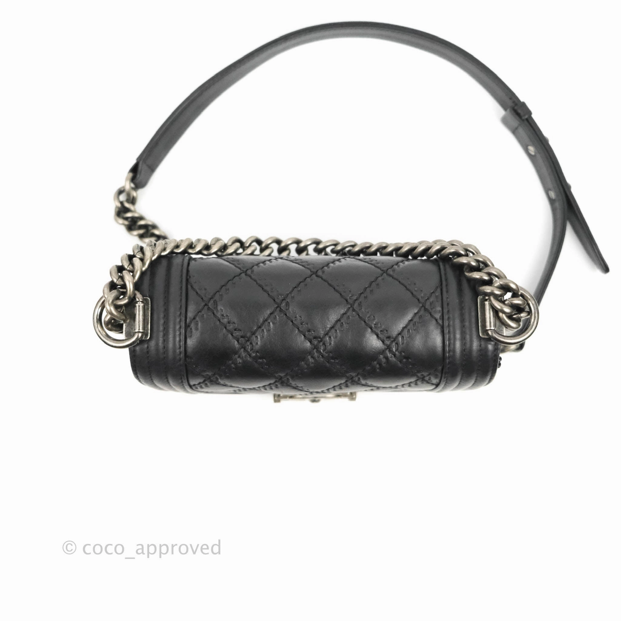 Chanel Small Boy Double Stitch Black Calfskin Ruthenium Hardware