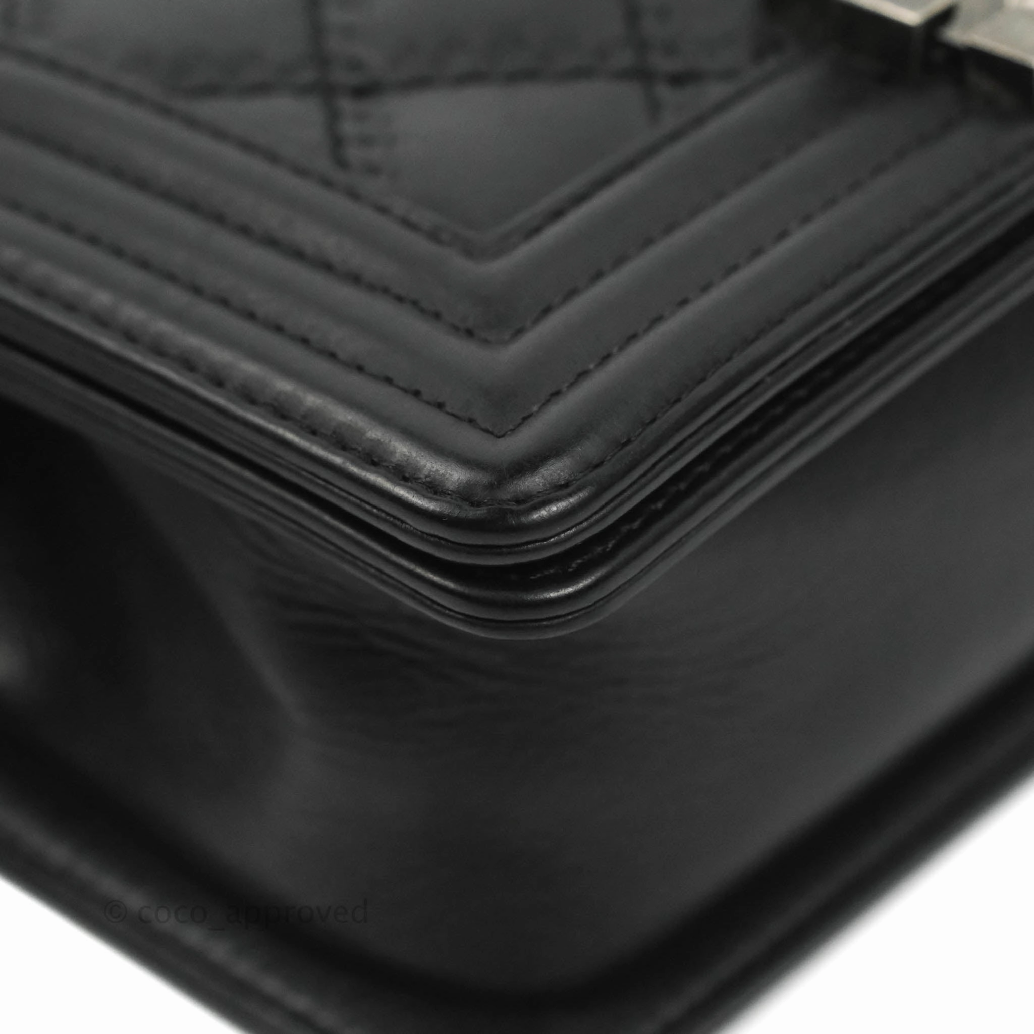 Chanel Small Boy Double Stitch Black Calfskin Ruthenium Hardware