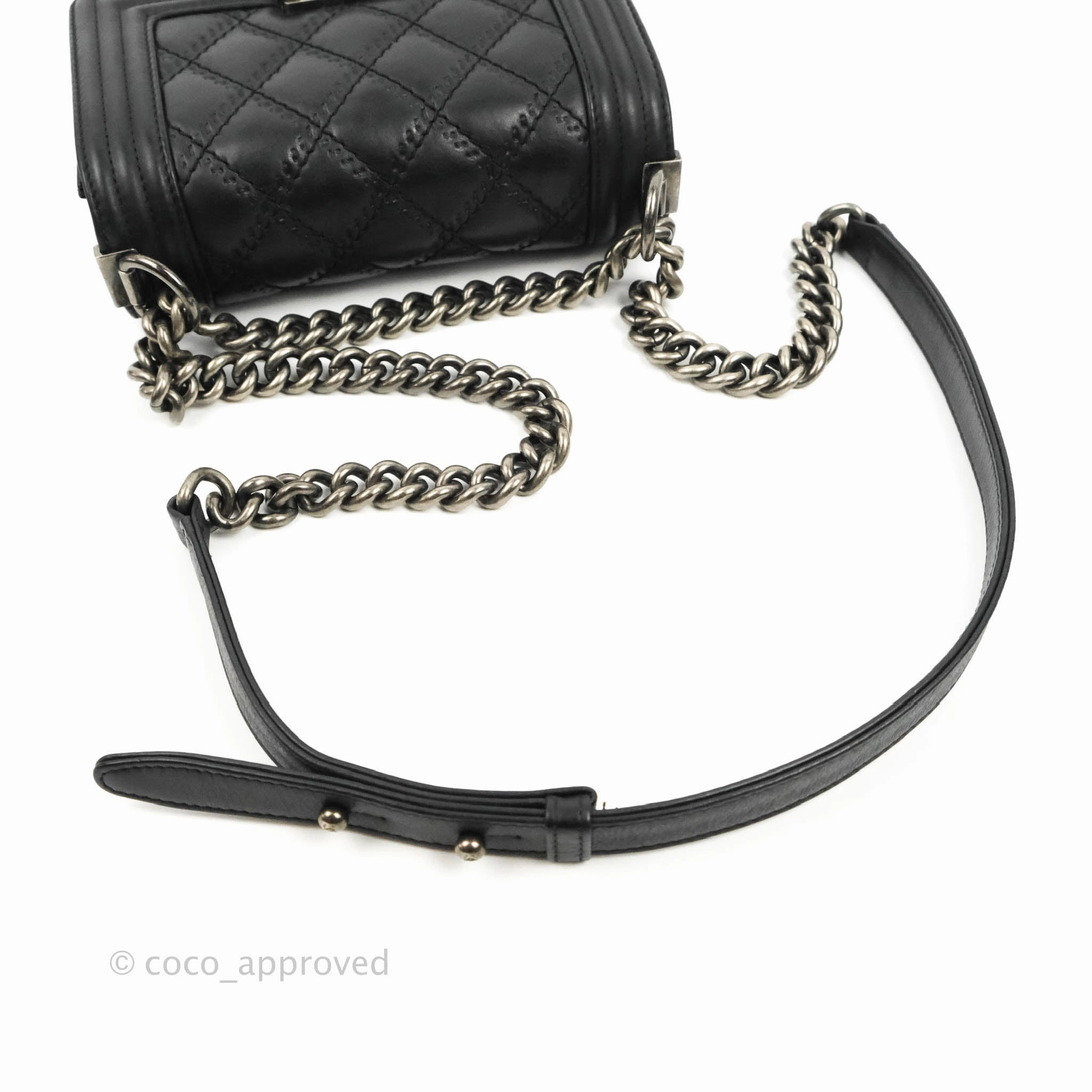 Chanel Small Boy Double Stitch Black Calfskin Ruthenium Hardware