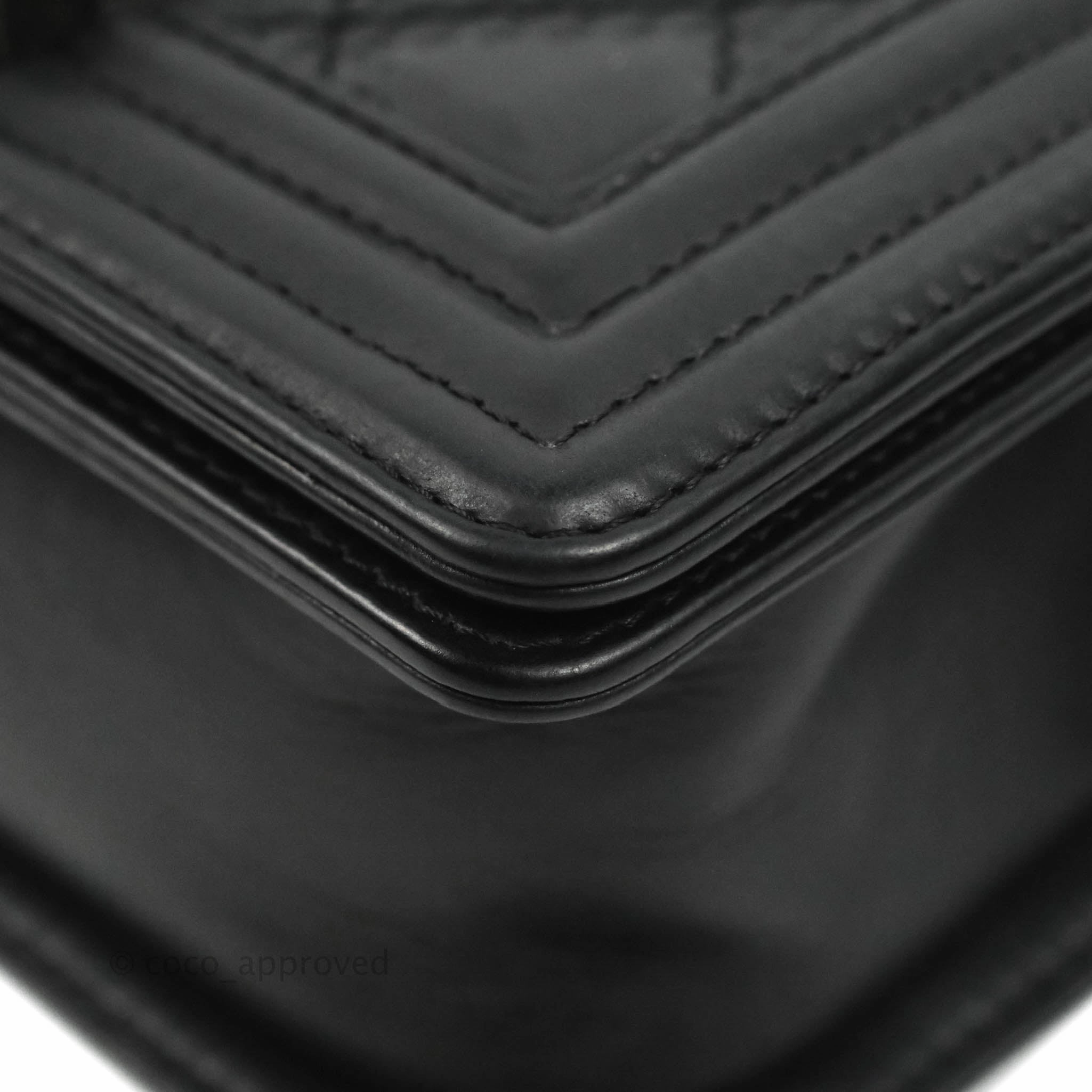 Chanel Small Boy Double Stitch Black Calfskin Ruthenium Hardware