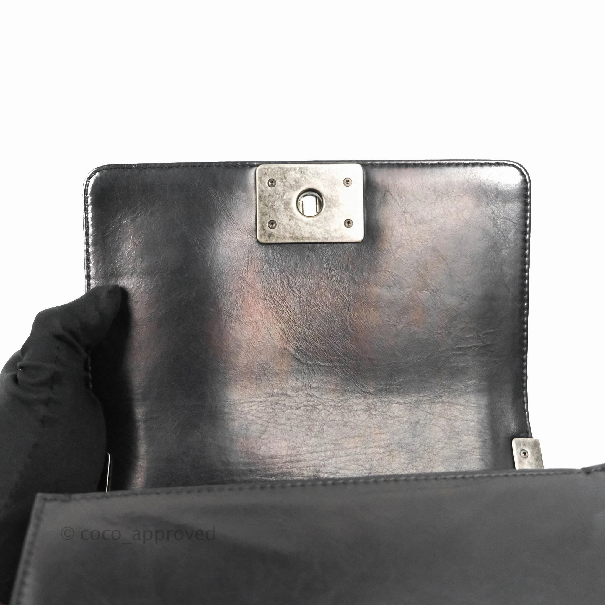 Chanel Small Boy Double Stitch Black Calfskin Ruthenium Hardware