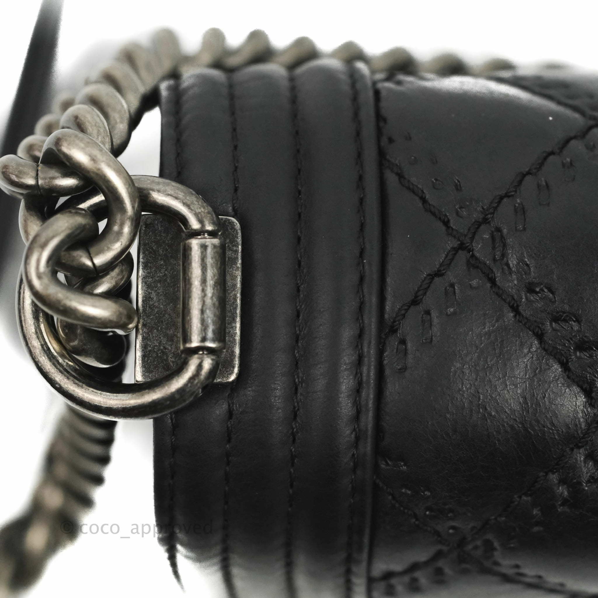 Chanel Small Boy Double Stitch Black Calfskin Ruthenium Hardware