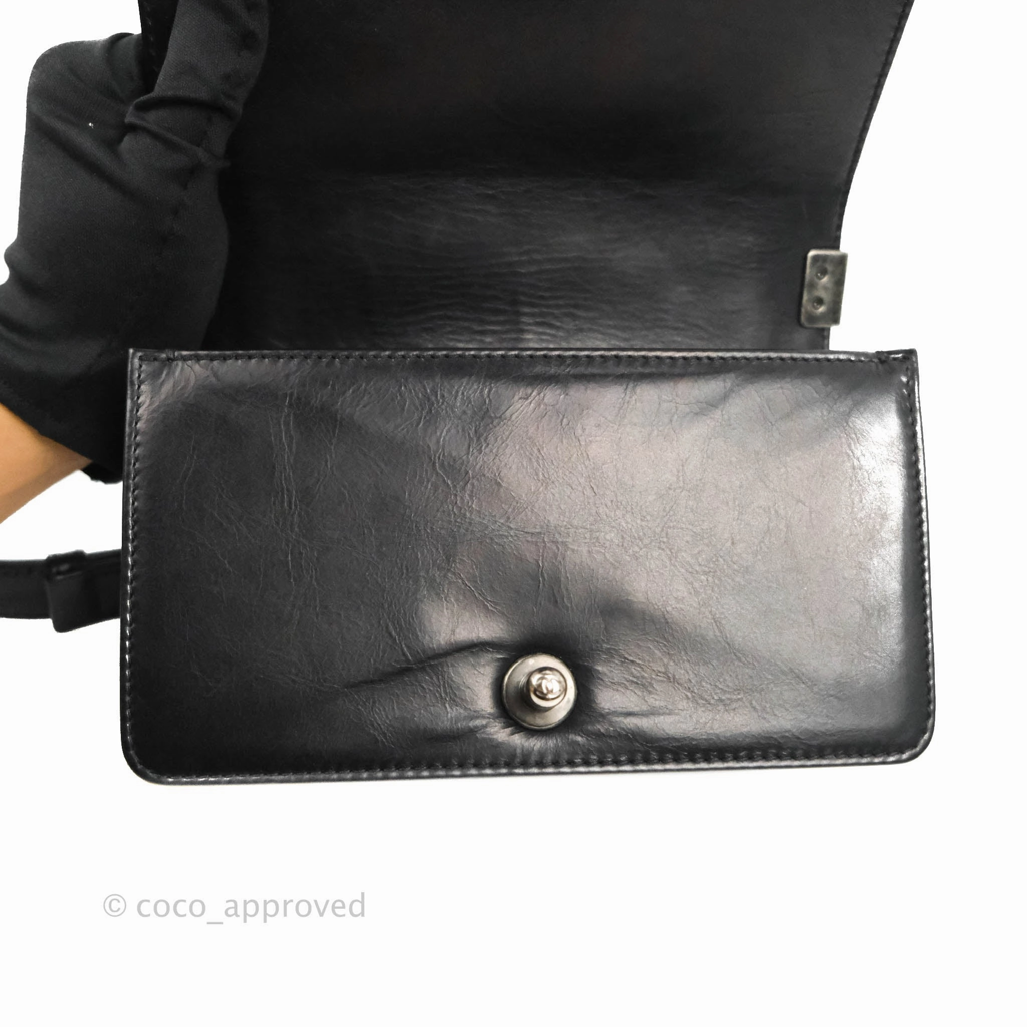 Chanel Small Boy Double Stitch Black Calfskin Ruthenium Hardware