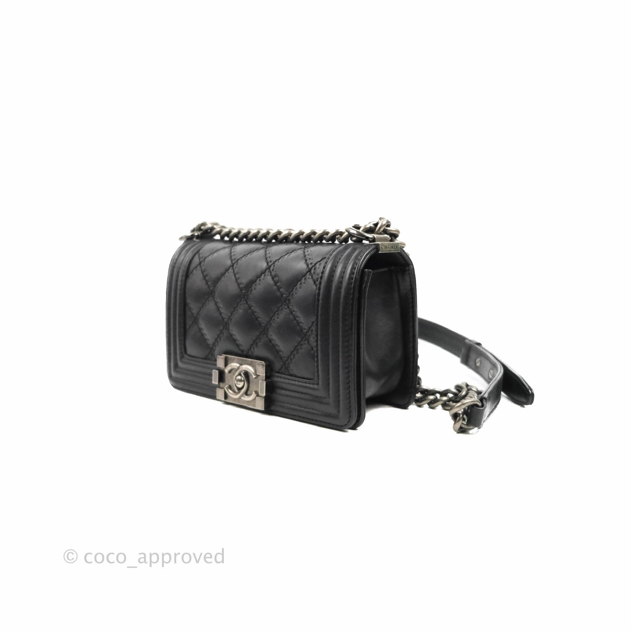 Chanel Small Boy Double Stitch Black Calfskin Ruthenium Hardware
