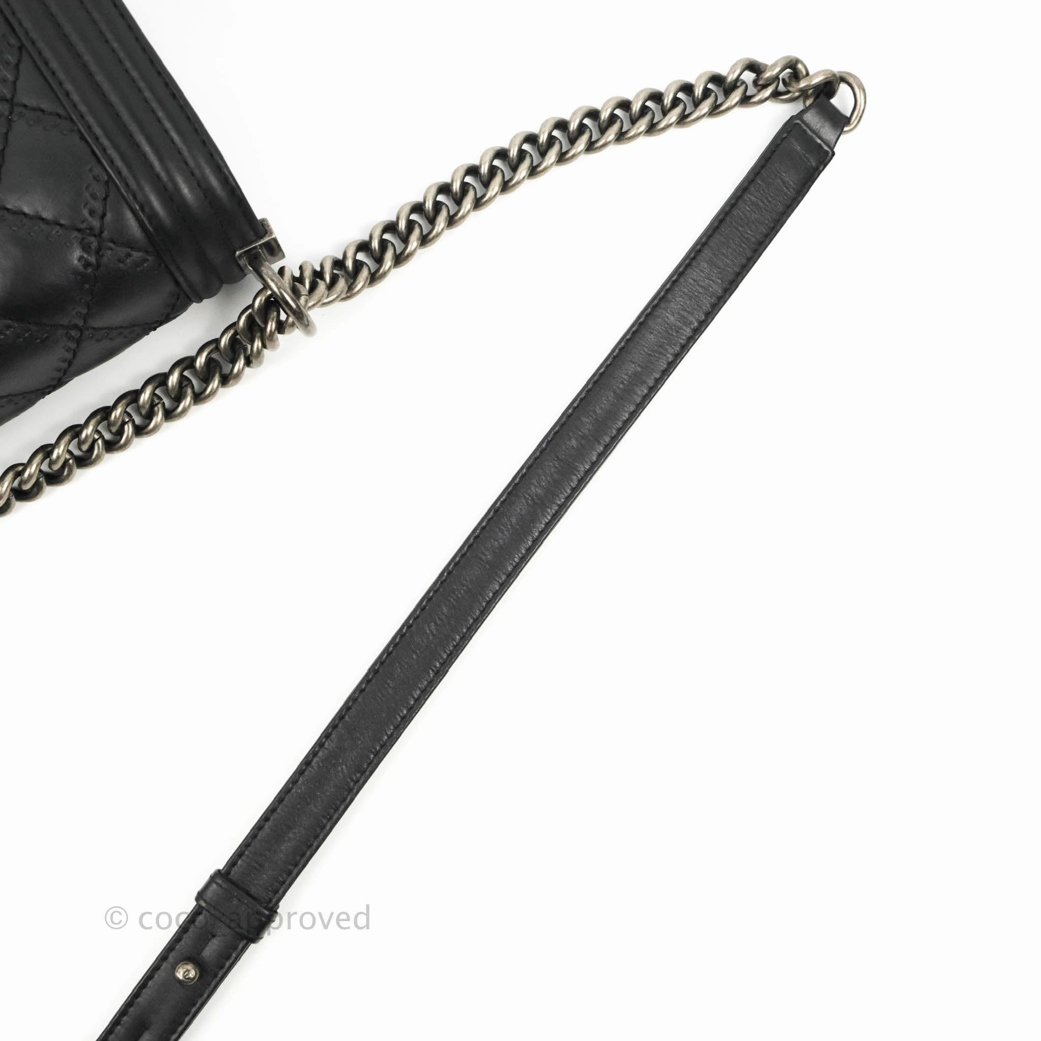 Chanel Small Boy Double Stitch Black Calfskin Ruthenium Hardware