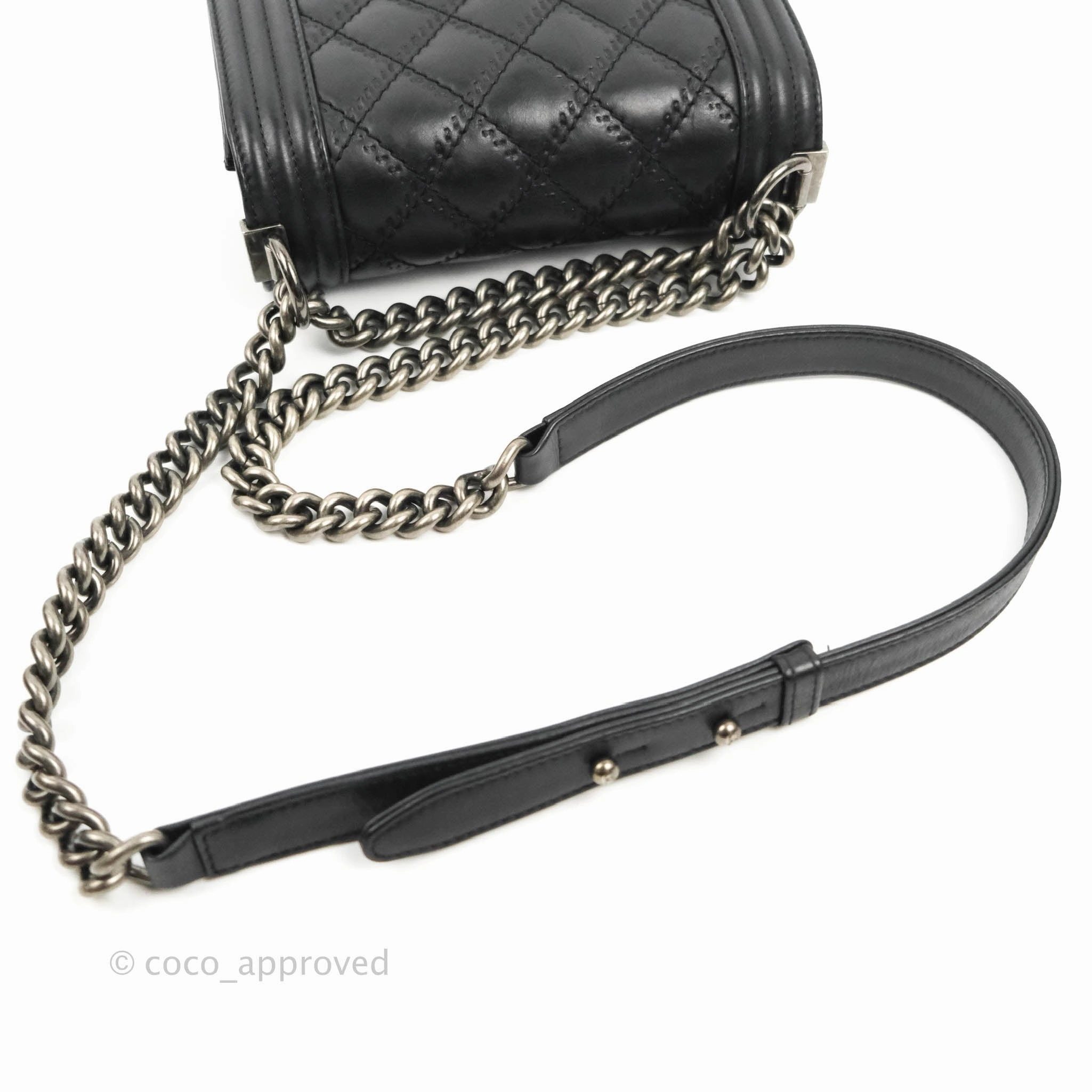 Chanel Small Boy Double Stitch Black Calfskin Ruthenium Hardware