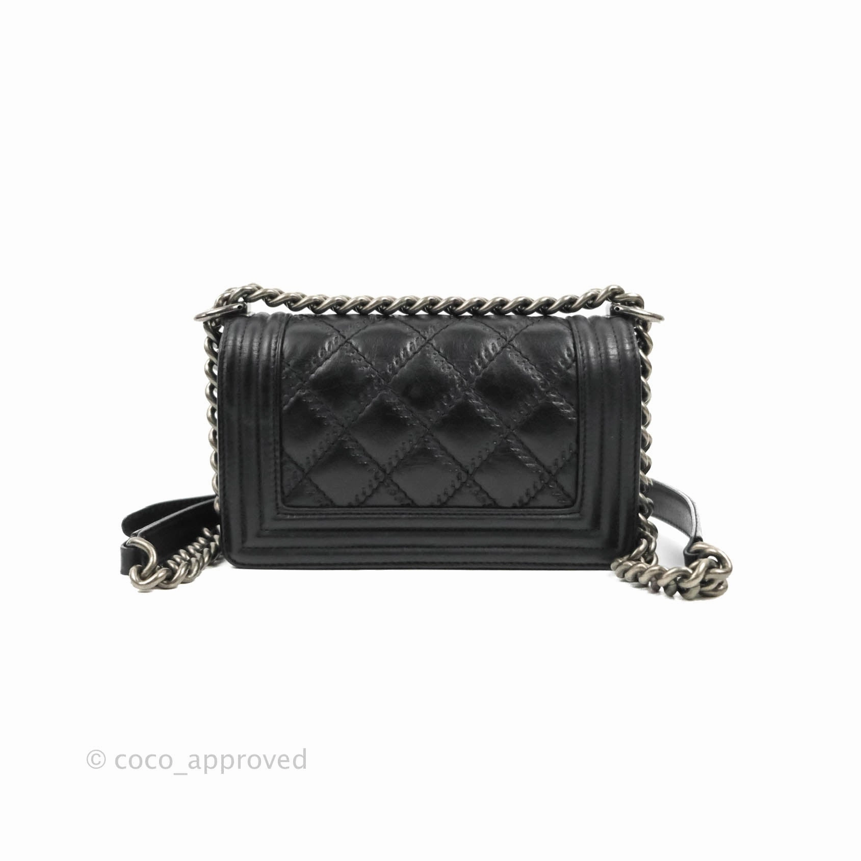 Chanel Small Boy Double Stitch Black Calfskin Ruthenium Hardware