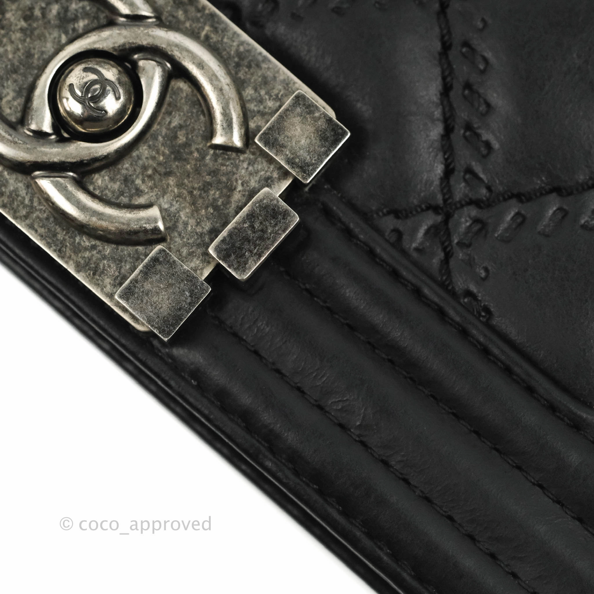 Chanel Small Boy Double Stitch Black Calfskin Ruthenium Hardware
