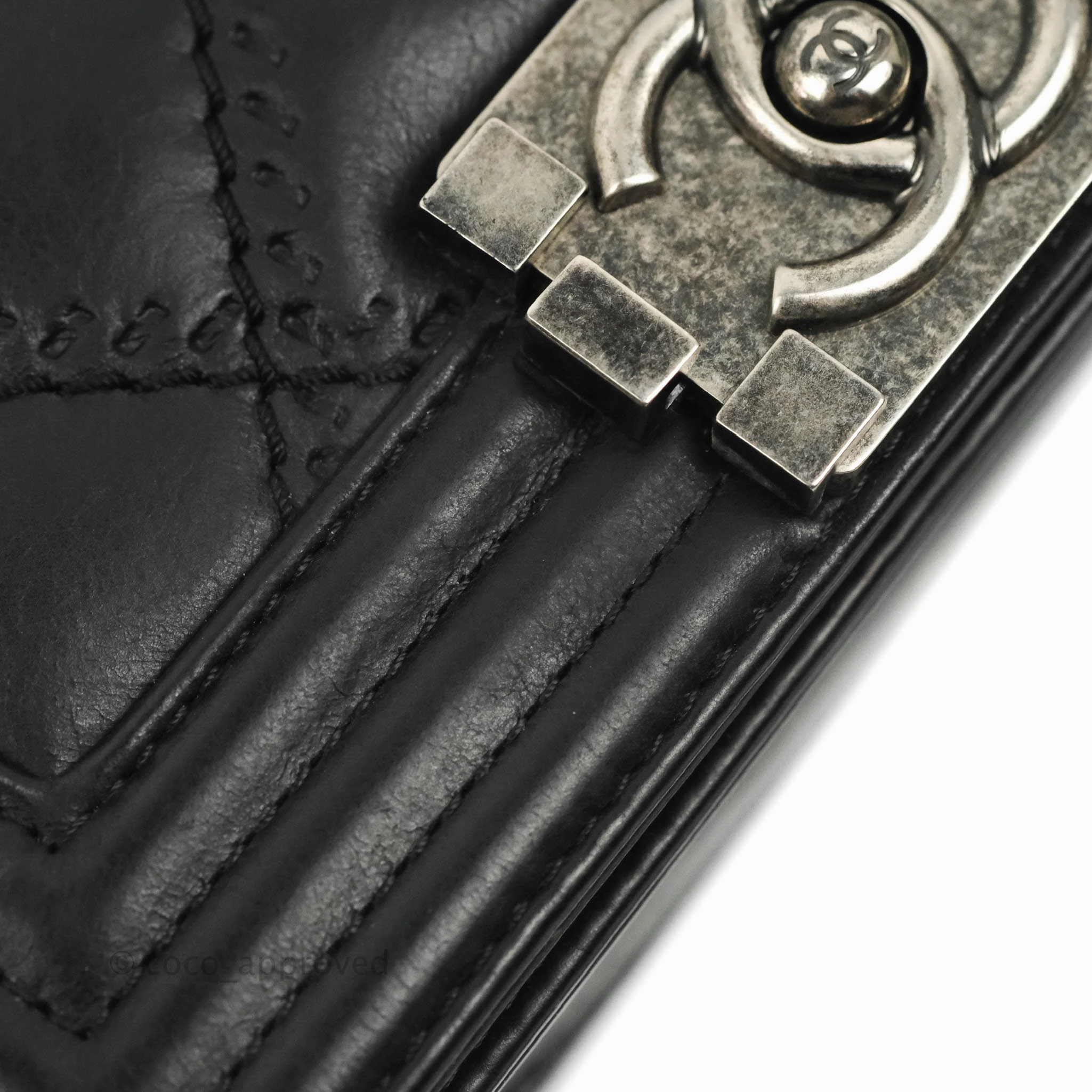Chanel Small Boy Double Stitch Black Calfskin Ruthenium Hardware