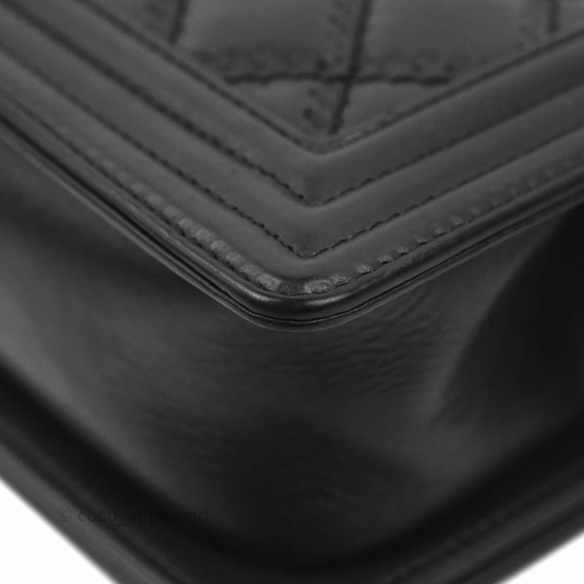 Chanel Small Boy Double Stitch Black Calfskin Ruthenium Hardware