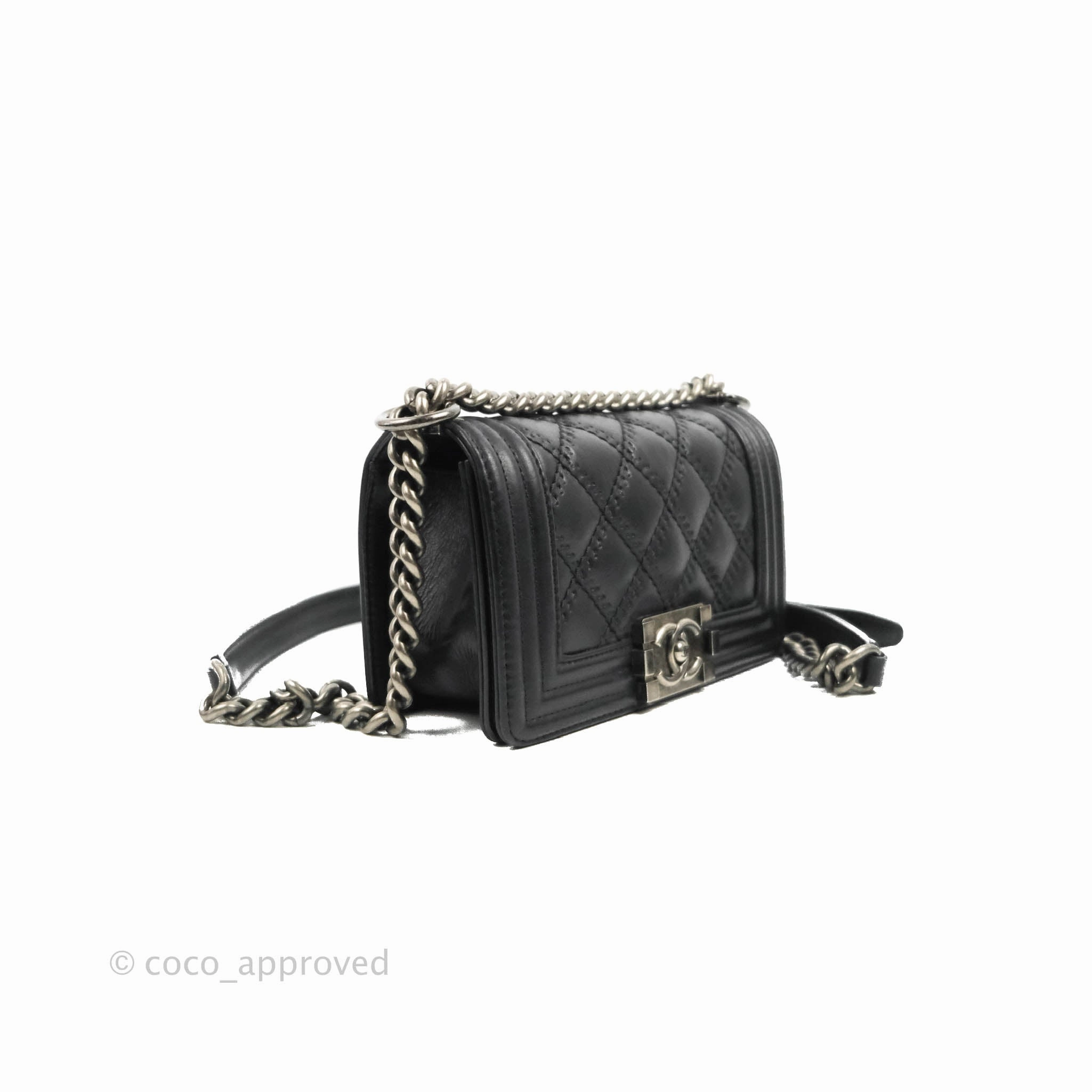 Chanel Small Boy Double Stitch Black Calfskin Ruthenium Hardware