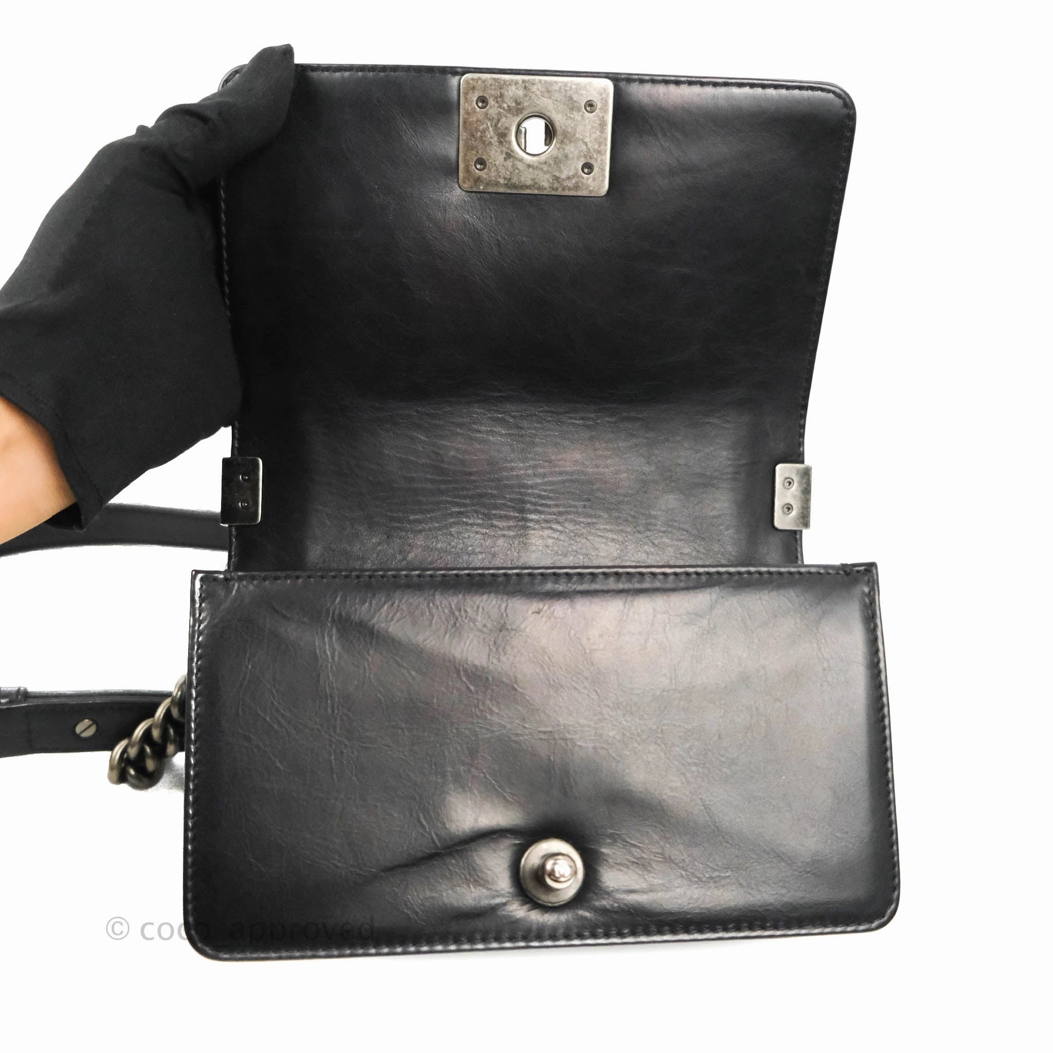 Chanel Small Boy Double Stitch Black Calfskin Ruthenium Hardware