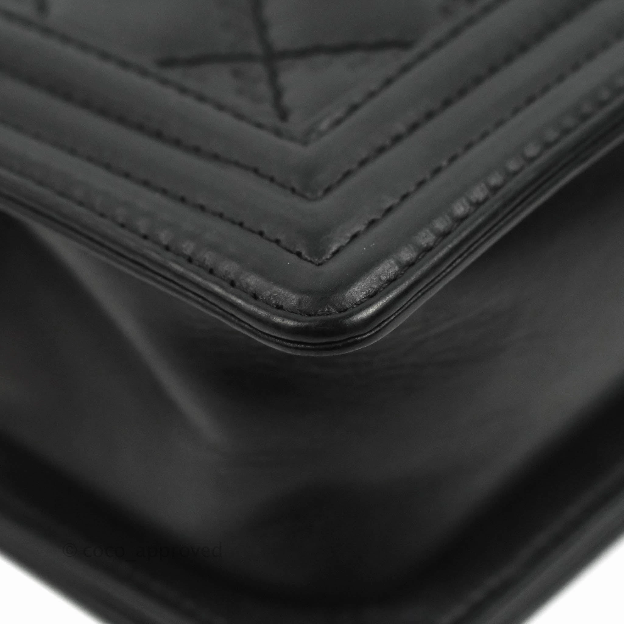Chanel Small Boy Double Stitch Black Calfskin Ruthenium Hardware